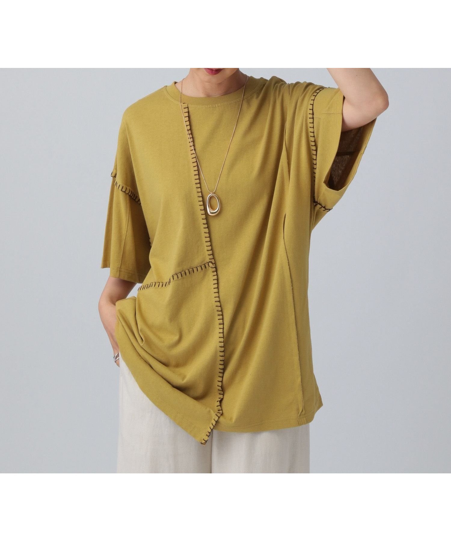 【レプシィム ローリーズファーム/LEPSIM LOWRYS FARM】のリメイクステッチチュニックワンピース インテリア・キッズ・メンズ・レディースファッション・服の通販 founy(ファニー) 　ファッション　Fashion　レディースファッション　Ladies' Fashion Online　ワンピース　Dress　チュニック　Tunic　おすすめ　Recommend　チュニック　Tunic　イエロー65|ID: prp329100004489606 ipo3291000000032619872