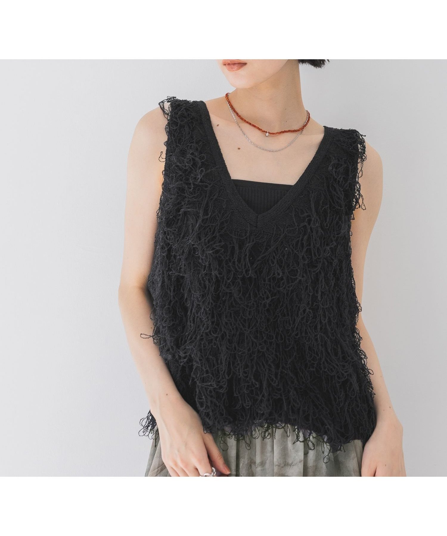 【ジーナシス/JEANASiS】のループフリンジヤーンNS インテリア・キッズ・メンズ・レディースファッション・服の通販 founy(ファニー) 　ファッション　Fashion　レディースファッション　WOMEN　インナー　Inner　シンプル　Simple　フリンジ　Fringe　ベスト　Vest　ベーシック　Basic　ボトム　Bottom　ループ　Loop　夏　Summer　春　Spring　S/S・春夏　Ss・Spring/Summer　ブラック|ID: prp329100004489663 ipo3291000000031913804