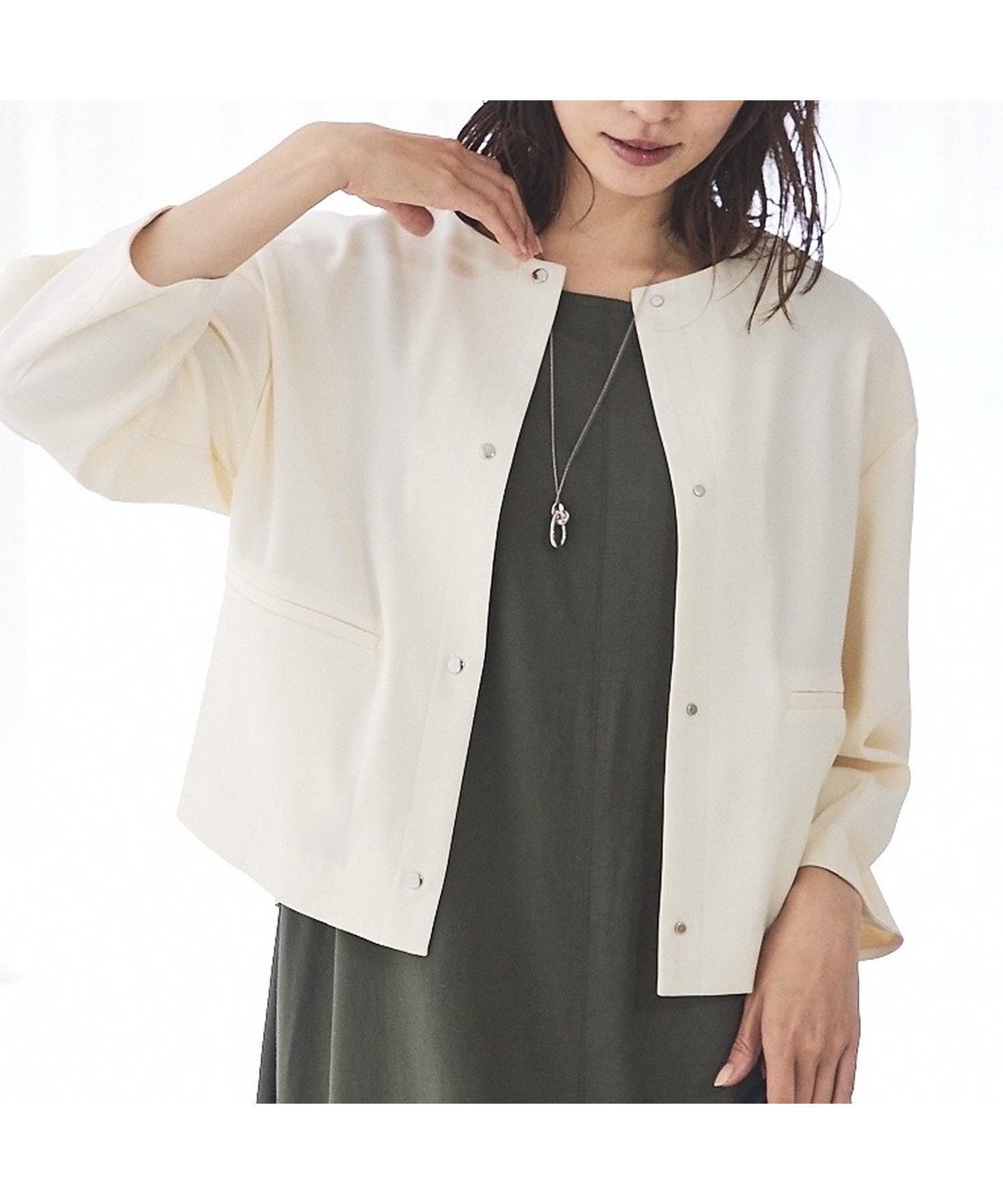 【アバハウスマヴィ/abahouse mavie】の【セットアップ対応】クールタッチサテンノーカラージャケット 人気、トレンドファッション・服の通販 founy(ファニー) 　ファッション　Fashion　レディースファッション　WOMEN　アウター　Coat Outerwear　ジャケット　Jackets　ノーカラージャケット　No Collar Leather Jackets　サロペット　Overalls　シンプル　Simple　ジャケット　Jacket　セットアップ　Set Up　ドット　Dot　ドレープ　Drape　フォルム　Form　ボトム　Bottom　エレガント 上品　Elegant　夏　Summer　 other-1|ID: prp329100004489742 ipo3291000000031653727