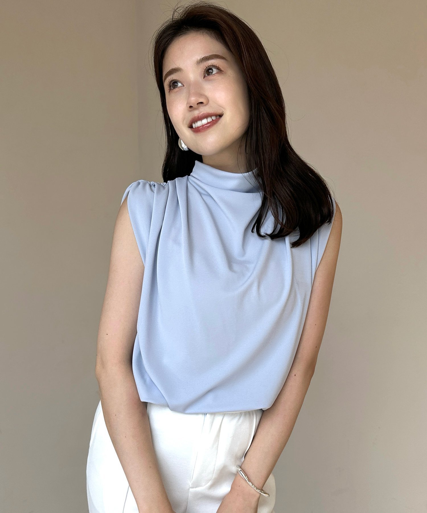 【アニュアンス/anuans】のギャザードレープカットトップス インテリア・キッズ・メンズ・レディースファッション・服の通販 founy(ファニー) 　ファッション　Fashion　レディースファッション　Fashion for Women　トップス・カットソー　Cut & Sew Tops　カットソー　Cut and Sewn Top　エレガント 上品　Elegant　吸水　Absorbent, Quick-Dry　SAX|ID: prp329100004489858 ipo3291000000032643479