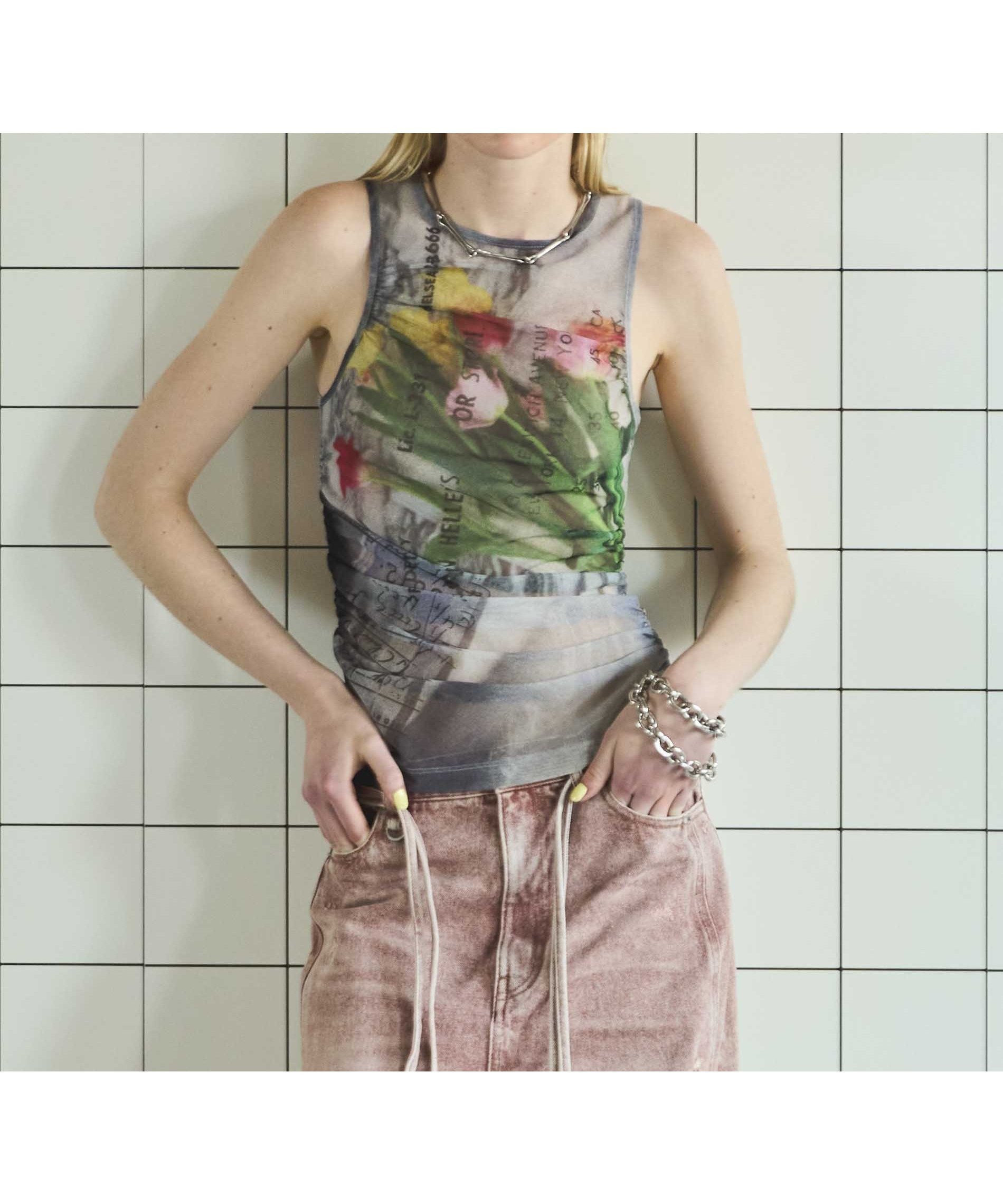【メゾンスペシャル/MAISON SPECIAL】のTulip Gather Mesh Tank Top インテリア・キッズ・メンズ・レディースファッション・服の通販 founy(ファニー) 　ファッション　Fashion　レディースファッション　WOMEN　ワンピース　Dress　インナー　Inner　ギャザー　Gather　シアー　Sheer　スタイリッシュ　Stylish　ストレッチ　Stretch　プリント　Print　メッシュ　Mesh　MLT1|ID: prp329100004489862 ipo3291000000031996081