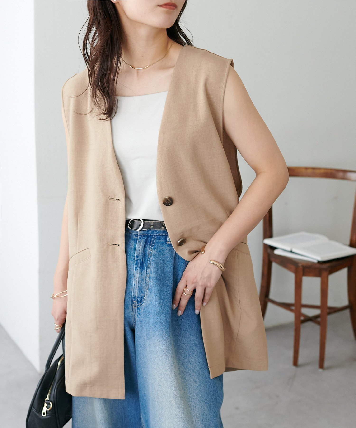 【ディスコート/Discoat】の【WEB限定】テックリネンノーカラージレ 人気、トレンドファッション・服の通販 founy(ファニー) 　ファッション　Fashion　レディースファッション　WOMEN　アウター　Coat Outerwear　トップス・カットソー　Tops/Tshirt　ベスト/ジレ　Gilets/Vests　センター　Center　バランス　Balance　夏　Summer　春　Spring　S/S・春夏　Ss・Spring/Summer　 other-1|ID: prp329100004490044 ipo3291000000032200932