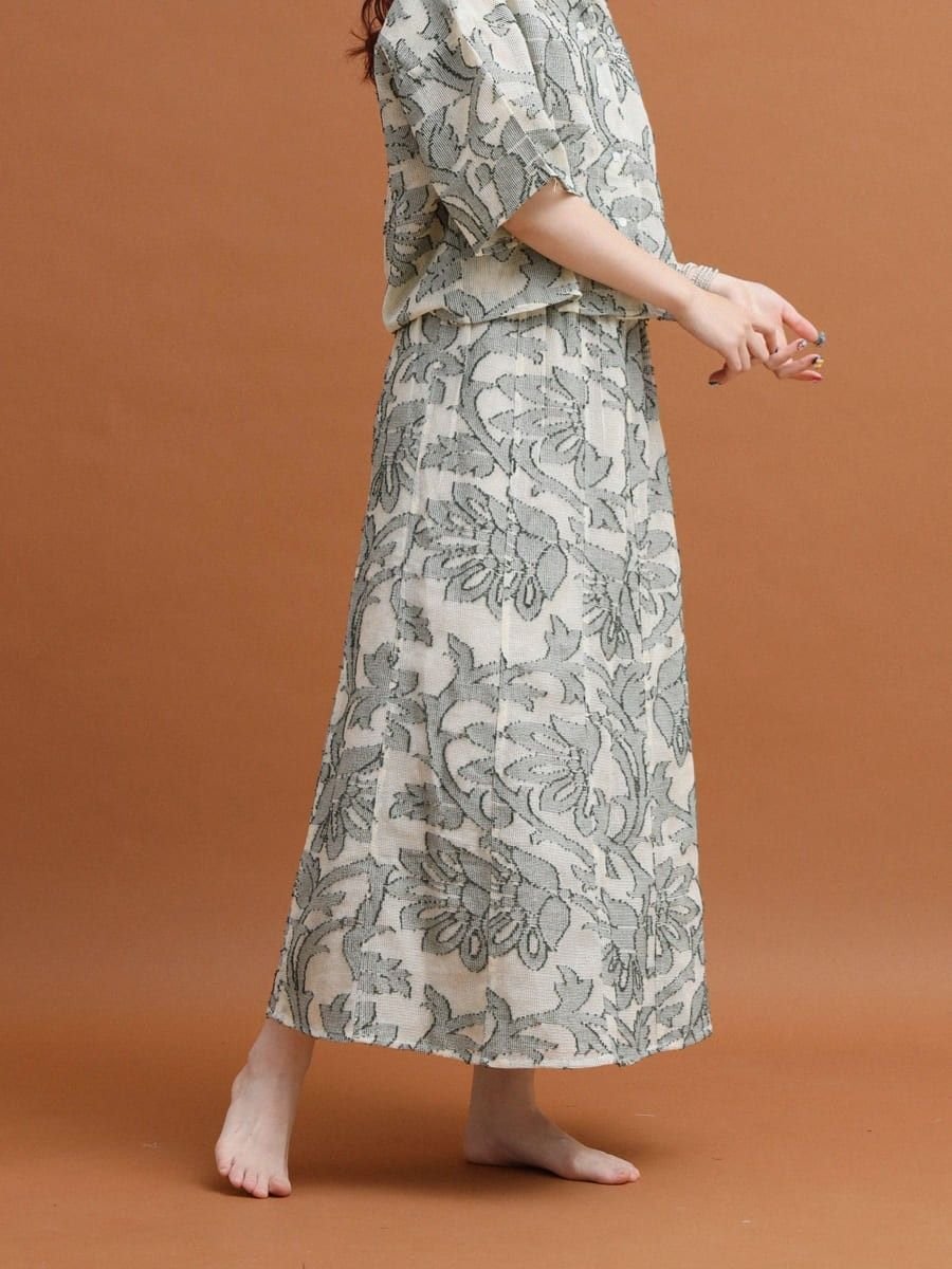【ラシュッド/LASUD】のネットカットジャガードフレアスカート インテリア・キッズ・メンズ・レディースファッション・服の通販 founy(ファニー) 　ファッション　Fashion　レディースファッション　WOMEN　スカート　Skirt　Aライン/フレアスカート　Flared A-Line Skirts　インド　India　ハンド　Hand　フレア　Flare　プリント　Print　ワーク　Work　グリーン|ID: prp329100004490969 ipo3291000000031997103