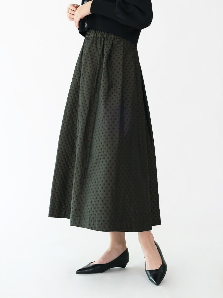 【ラシュッド/LASUD】のリバーシブルドットスカート インテリア・キッズ・メンズ・レディースファッション・服の通販 founy(ファニー) 　ファッション　Fashion　レディースファッション　WOMEN　スカート　Skirt　コラボ　Collaboration　ダブル　Double　ドット　Dot　フレア　Flare　リバーシブル　Reversible　エレガント 上品　Elegant　カーキ|ID: prp329100004490982 ipo3291000000031906648
