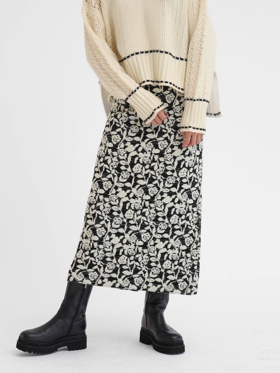 【ラシュッド/LASUD】のボタニカルフラワージャガードラメニットスカート 人気、トレンドファッション・服の通販 founy(ファニー) 　ファッション　Fashion　レディースファッション　WOMEN　スカート　Skirt　スリット　Slit　 other-1|ID: prp329100004490987 ipo3291000000031997123