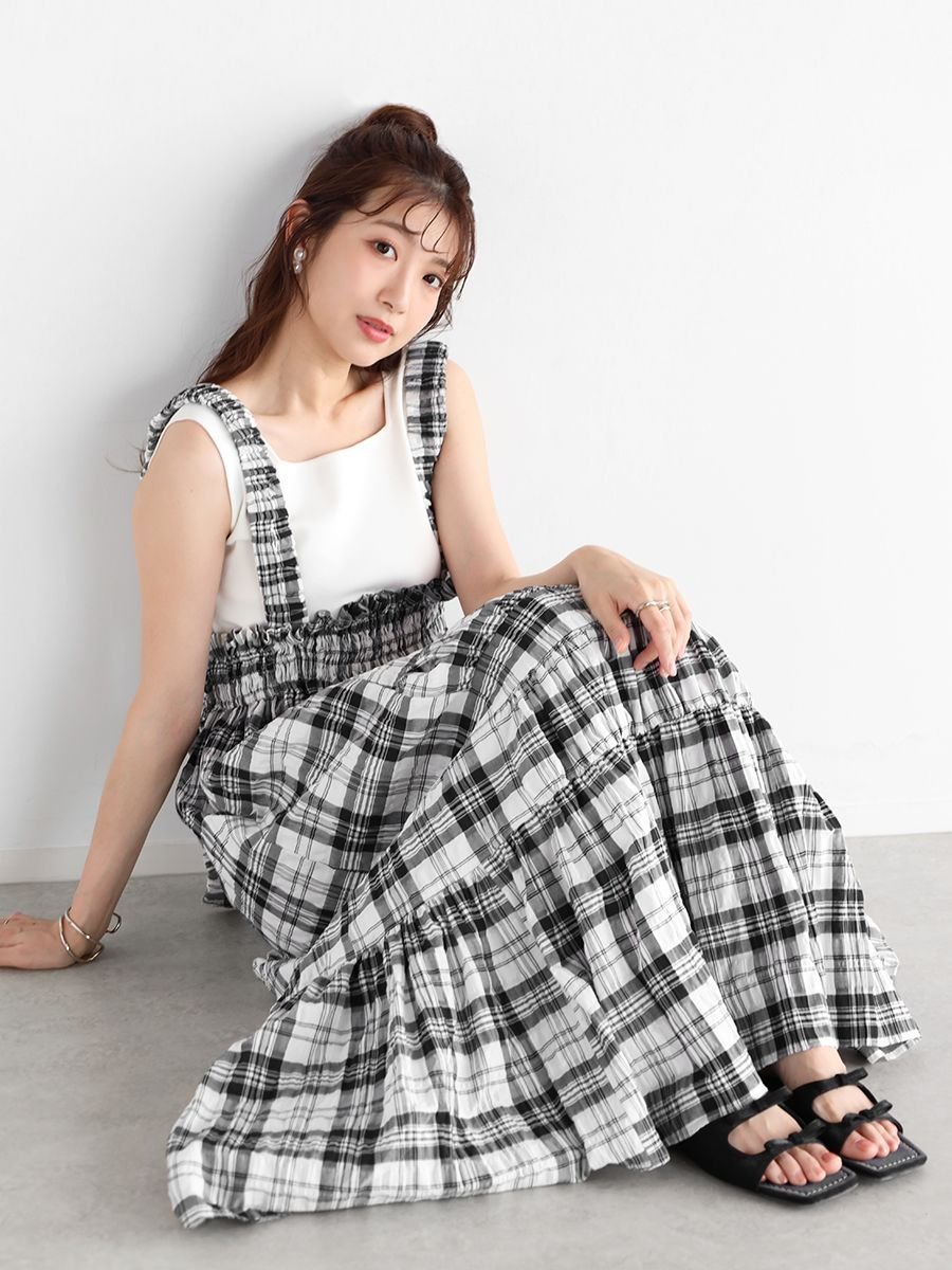 【ヴァン/Vin】のチェックティアードボリュームジャンパースカート 人気、トレンドファッション・服の通販 founy(ファニー) 　ファッション　Fashion　レディースファッション　WOMEN　スカート　Skirt　インナー　Inner　サッカー　Soccer　チェック　Check　フリル　Frills　フレア　Flare　ロング　Long　 other-1|ID: prp329100004491400 ipo3291000000031758101