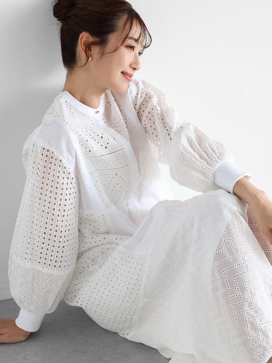 【ヴァン/Vin】のカットワークレースワンピース インテリア・キッズ・メンズ・レディースファッション・服の通販 founy(ファニー) 　ファッション　Fashion　レディースファッション　WOMEN　ワンピース　Dress　おすすめ　Recommend　ドッキング　Docking　レース　Race　エレガント 上品　Elegant　羽織　Haori　ホワイト|ID: prp329100004491417 ipo3291000000032298685