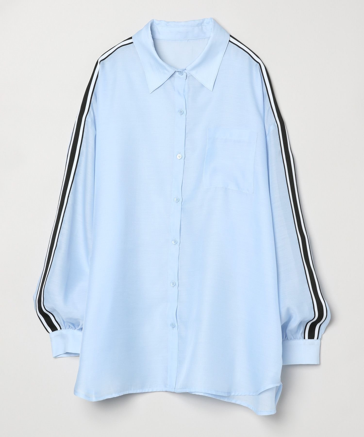 【ジーナシス/JEANASiS】のシアーラインシャツ インテリア・キッズ・メンズ・レディースファッション・服の通販 founy(ファニー) 　ファッション　Fashion　レディースファッション　WOMEN　トップス・カットソー　Tops/Tshirt　シャツ/ブラウス　Shirts/Blouses　おすすめ　Recommend　シアー　Sheer　シンプル　Simple　デニム　Denim　フレア　Flare　ボトム　Bottom　ワイド　Wide　ワーク　Work　羽織　Haori　ブルー|ID: prp329100004491602 ipo3291000000031799618