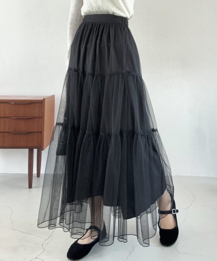 【ジュノア/JUNOAH】のチュールティアードロングスカート インテリア・キッズ・メンズ・レディースファッション・服の通販 founy(ファニー) https://founy.com/ ファッション Fashion レディースファッション WOMEN スカート Skirt ロングスカート Long Skirt |ID: prp329100004491736 ipo3291000000031996556