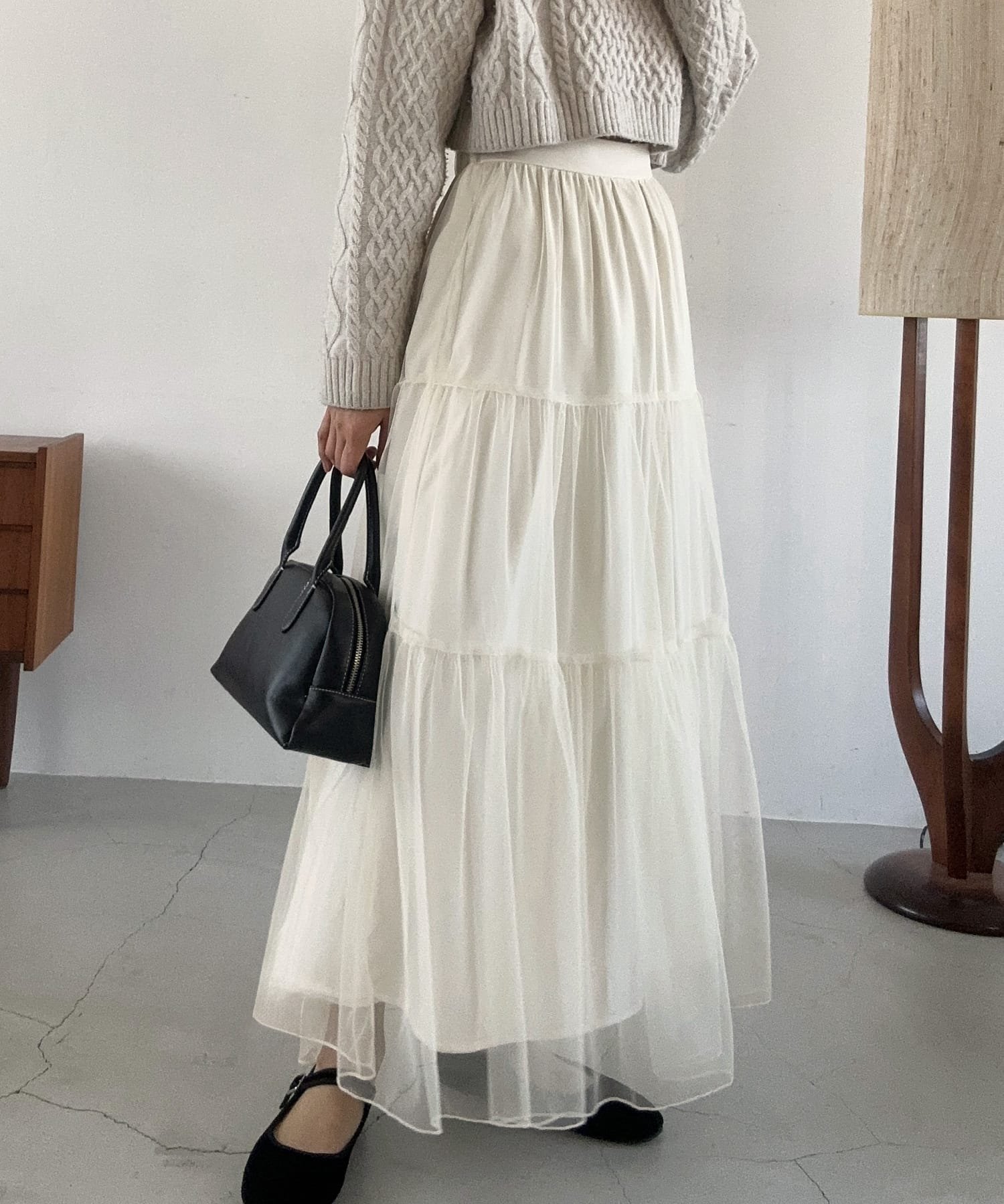 【ジュノア/JUNOAH】のチュールティアードロングスカート インテリア・キッズ・メンズ・レディースファッション・服の通販 founy(ファニー) 　ファッション　Fashion　レディースファッション　WOMEN　スカート　Skirt　ロングスカート　Long Skirt　アイボリー|ID: prp329100004491736 ipo3291000000031996559