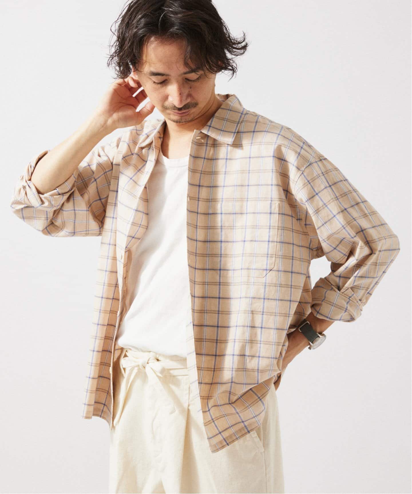 【ジャーナルスタンダード レリューム/JOURNAL STANDARD relume / MEN】のJAMES FABRIC / ジェームスファブリック コットン/リネン シャツ インテリア・キッズ・メンズ・レディースファッション・服の通販 founy(ファニー) 　ファッション　Fashion　メンズファッション　MEN　コンパクト　Compact　ショルダー　Shoulder　ストライプ　Stripe　チェック　Check　ドロップ　Drop　リネン　Linen　人気　Popularity　夏　Summer　春　Spring　S/S・春夏　Ss・Spring/Summer　ベージュ B|ID: prp329100004492071 ipo3291000000031669725