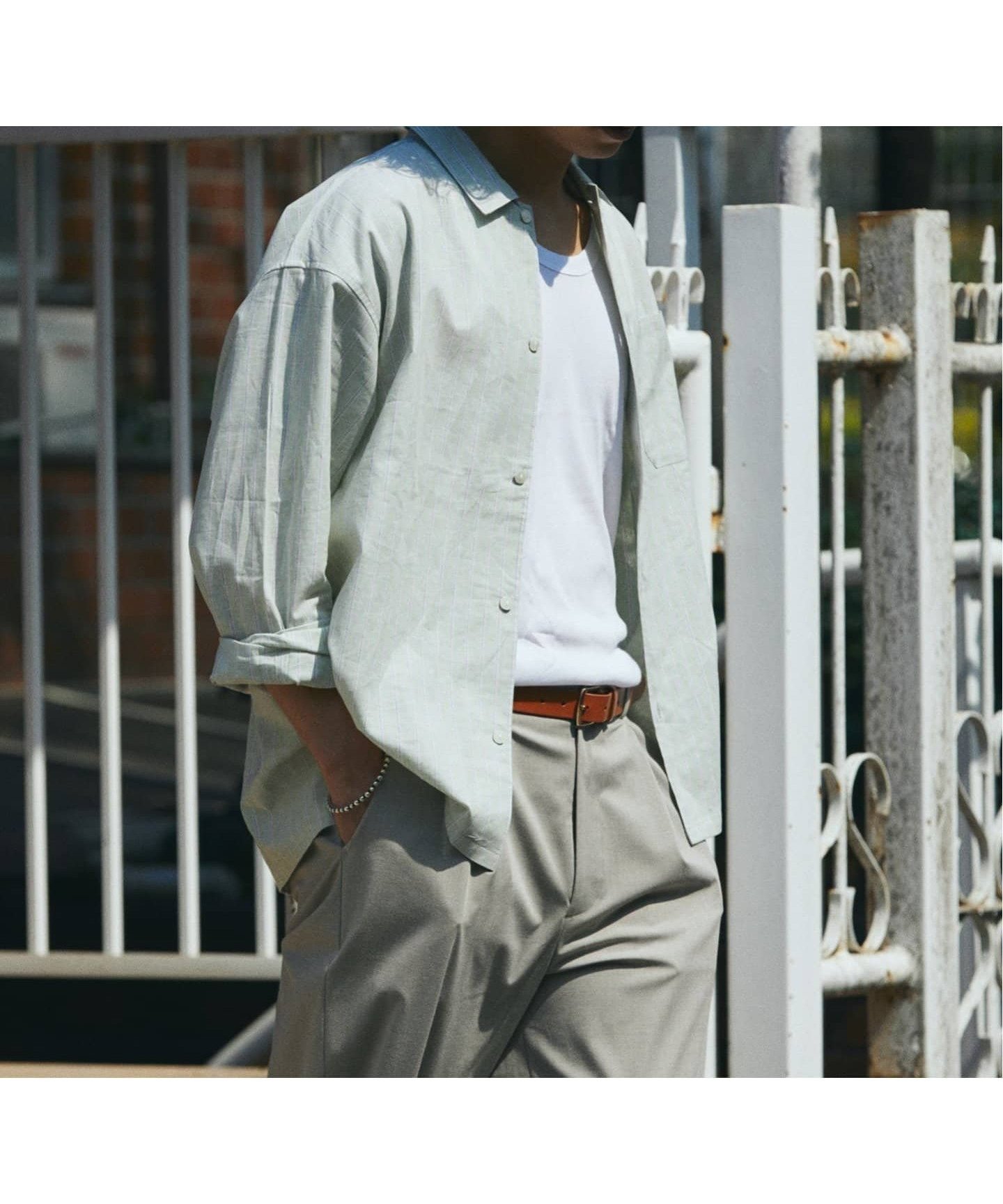 【ジャーナルスタンダード レリューム/JOURNAL STANDARD relume / MEN】のJAMES FABRIC / ジェームスファブリック コットン/リネン シャツ インテリア・キッズ・メンズ・レディースファッション・服の通販 founy(ファニー) 　ファッション　Fashion　メンズファッション　MEN　コンパクト　Compact　ショルダー　Shoulder　ストライプ　Stripe　チェック　Check　ドロップ　Drop　リネン　Linen　人気　Popularity　夏　Summer　春　Spring　S/S・春夏　Ss・Spring/Summer　グリーン B|ID: prp329100004492071 ipo3291000000031669726