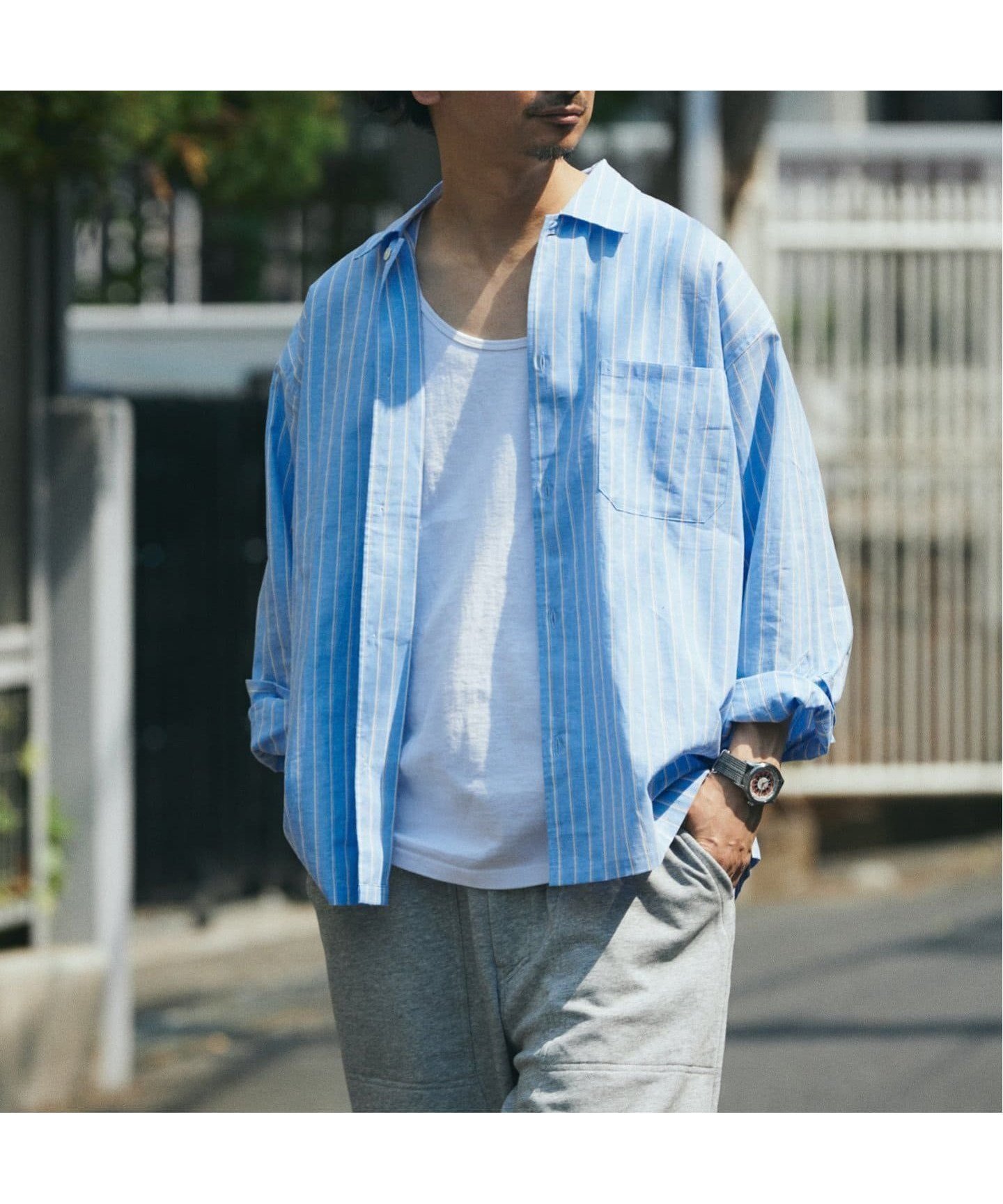 【ジャーナルスタンダード レリューム/JOURNAL STANDARD relume / MEN】のJAMES FABRIC / ジェームスファブリック コットン/リネン シャツ インテリア・キッズ・メンズ・レディースファッション・服の通販 founy(ファニー) 　ファッション　Fashion　メンズファッション　MEN　コンパクト　Compact　ショルダー　Shoulder　ストライプ　Stripe　チェック　Check　ドロップ　Drop　リネン　Linen　人気　Popularity　夏　Summer　春　Spring　S/S・春夏　Ss・Spring/Summer　ブルー|ID: prp329100004492071 ipo3291000000031669727