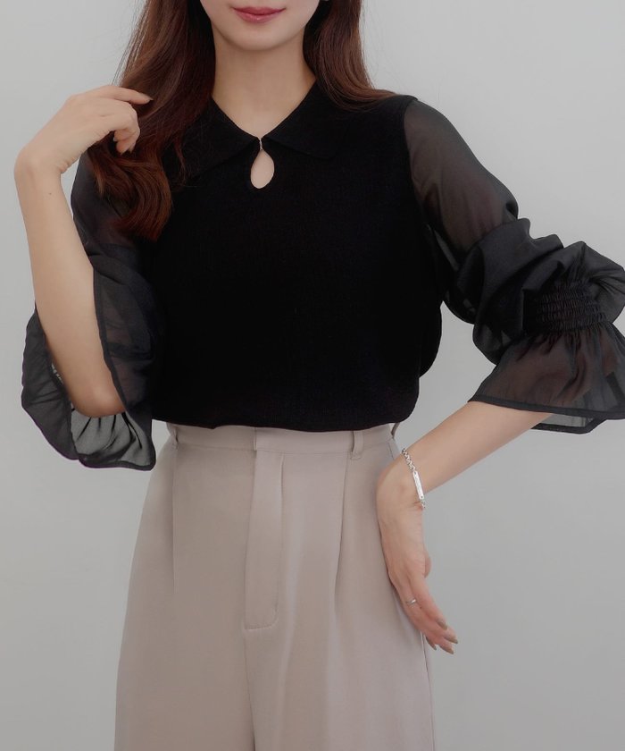 【ジュノア/JUNOAH】のCENEA シアーキャンディースリーブニット インテリア・キッズ・メンズ・レディースファッション・服の通販 founy(ファニー) https://founy.com/ ファッション Fashion レディースファッション WOMEN トップス・カットソー Tops/Tshirt ニット Knit Tops |ID: prp329100004492139 ipo3291000000031991656