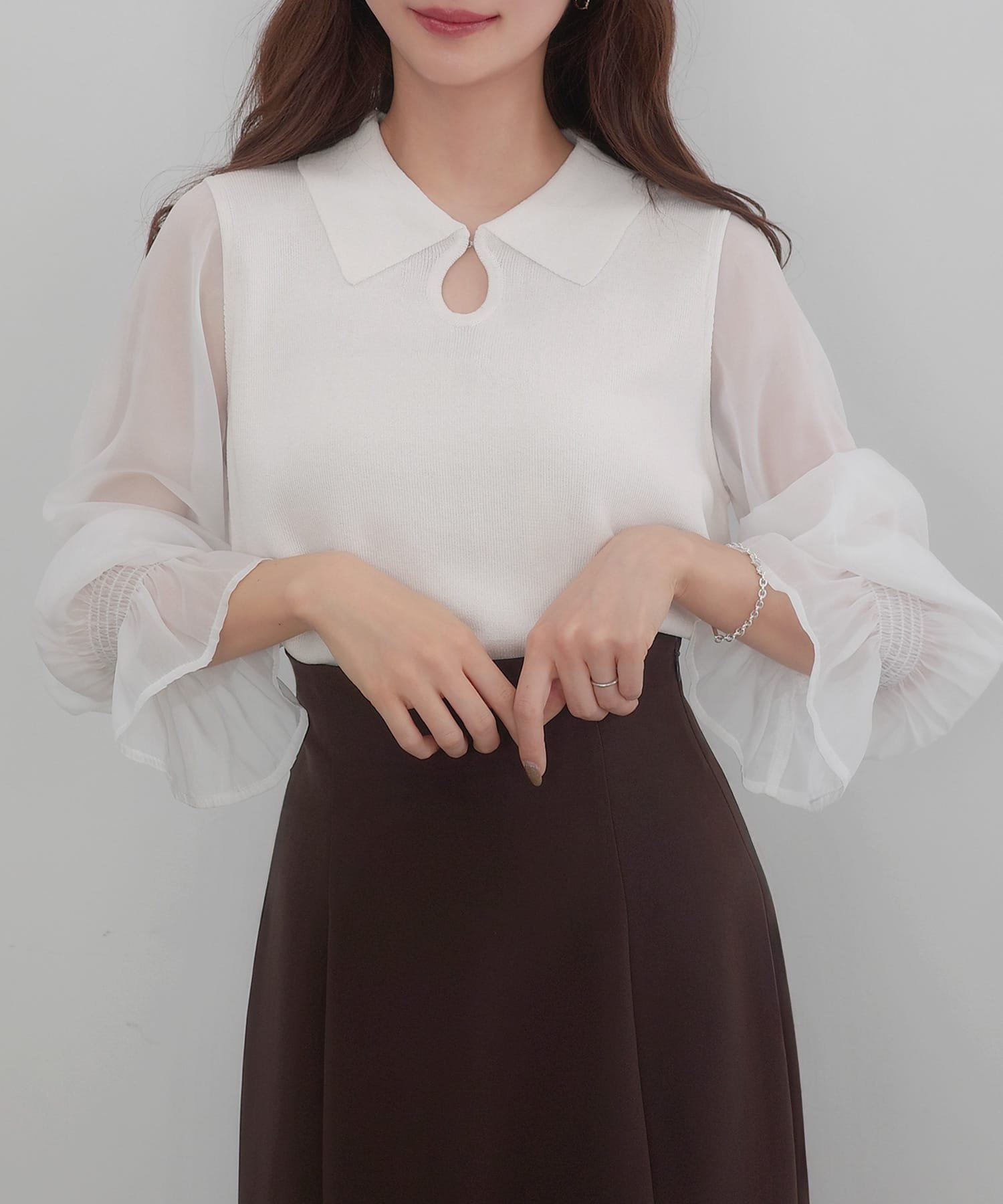 【ジュノア/JUNOAH】のCENEA シアーキャンディースリーブニット インテリア・キッズ・メンズ・レディースファッション・服の通販 founy(ファニー) 　ファッション　Fashion　レディースファッション　WOMEN　トップス・カットソー　Tops/Tshirt　ニット　Knit Tops　ホワイト|ID: prp329100004492139 ipo3291000000031991662