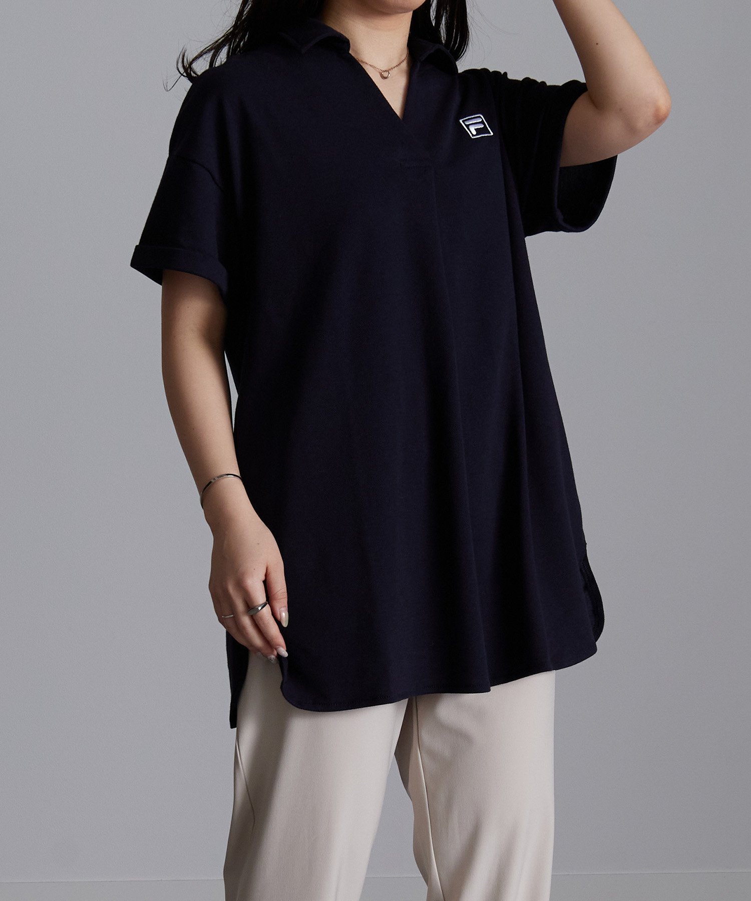 【ラナン/Ranan】のFILA 鹿の子チュニックポロシャツ インテリア・キッズ・メンズ・レディースファッション・服の通販 founy(ファニー) 　ファッション　Fashion　レディースファッション　WOMEN　トップス・カットソー　Tops/Tshirt　シャツ/ブラウス　Shirts/Blouses　ポロシャツ　Polo Shirts　チュニック　Tunic　トレンド　Trend　ビッグ　Big　ポロシャツ　Polo Shirt　鹿の子　Pique　ネイビー|ID: prp329100004492545 ipo3291000000031995247
