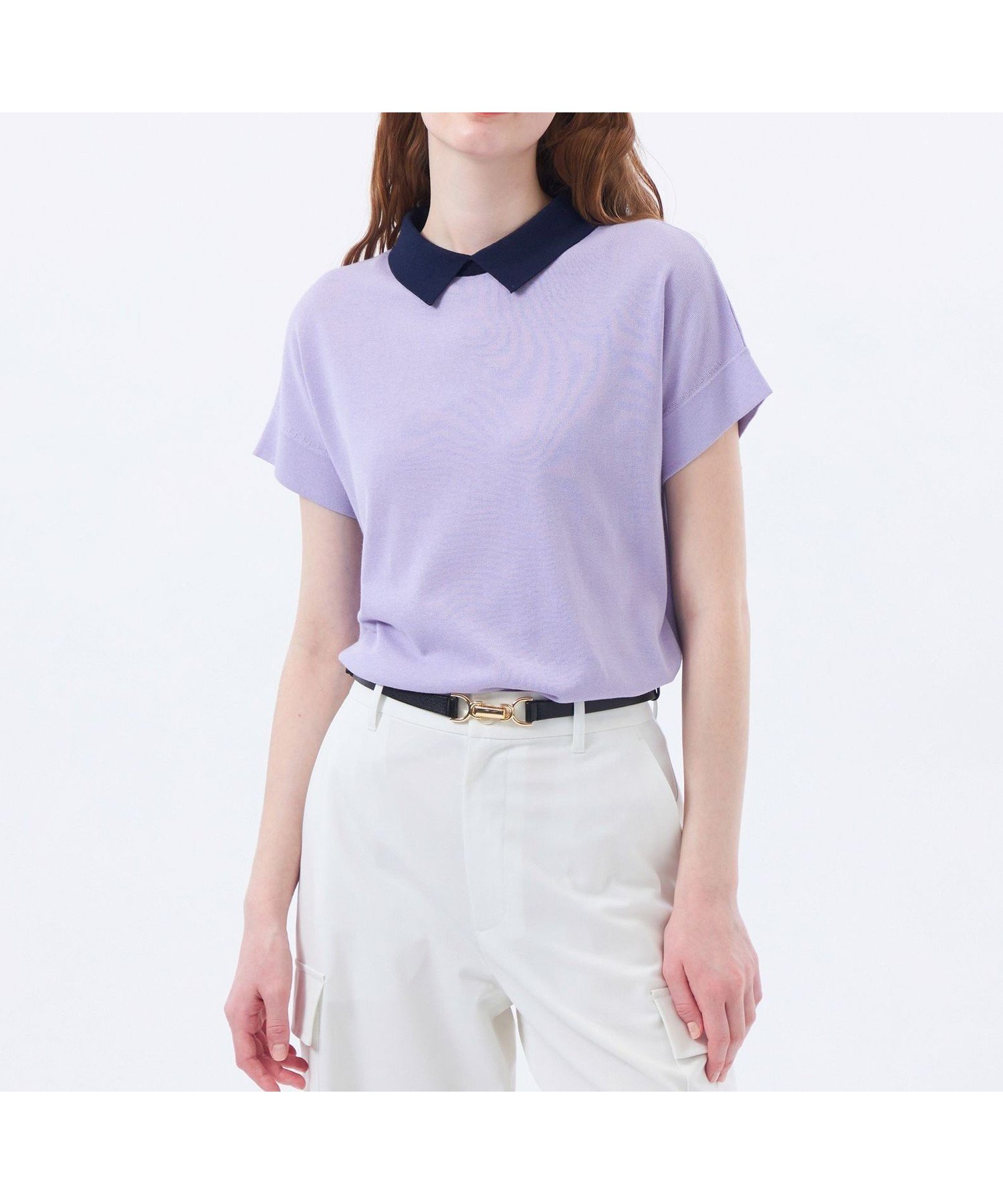 【マッキントッシュ フィロソフィー/MACKINTOSH PHILOSOPHY】の【LEE5月号/蛯原友里さん着用】【Bicolor Knit Polo(バイカラーニットポロ)】ハーフスリーブ インテリア・キッズ・メンズ・レディースファッション・服の通販 founy(ファニー) 　雑誌掲載アイテム　Magazine Items　ファッション雑誌　Fashion Magazines　リー　LEE　ファッション　Fashion　レディースファッション　WOMEN　トップス・カットソー　Tops/Tshirt　ニット　Knit Tops　5月号　May Issue　おすすめ　Recommend　ストレート　Straight　スリーブ　Sleeve　ハーフ　Half　エレガント 上品　Elegant　夏　Summer　春　Spring　雑誌　Magazine　パープル|ID: prp329100004492555 ipo3291000000031908831