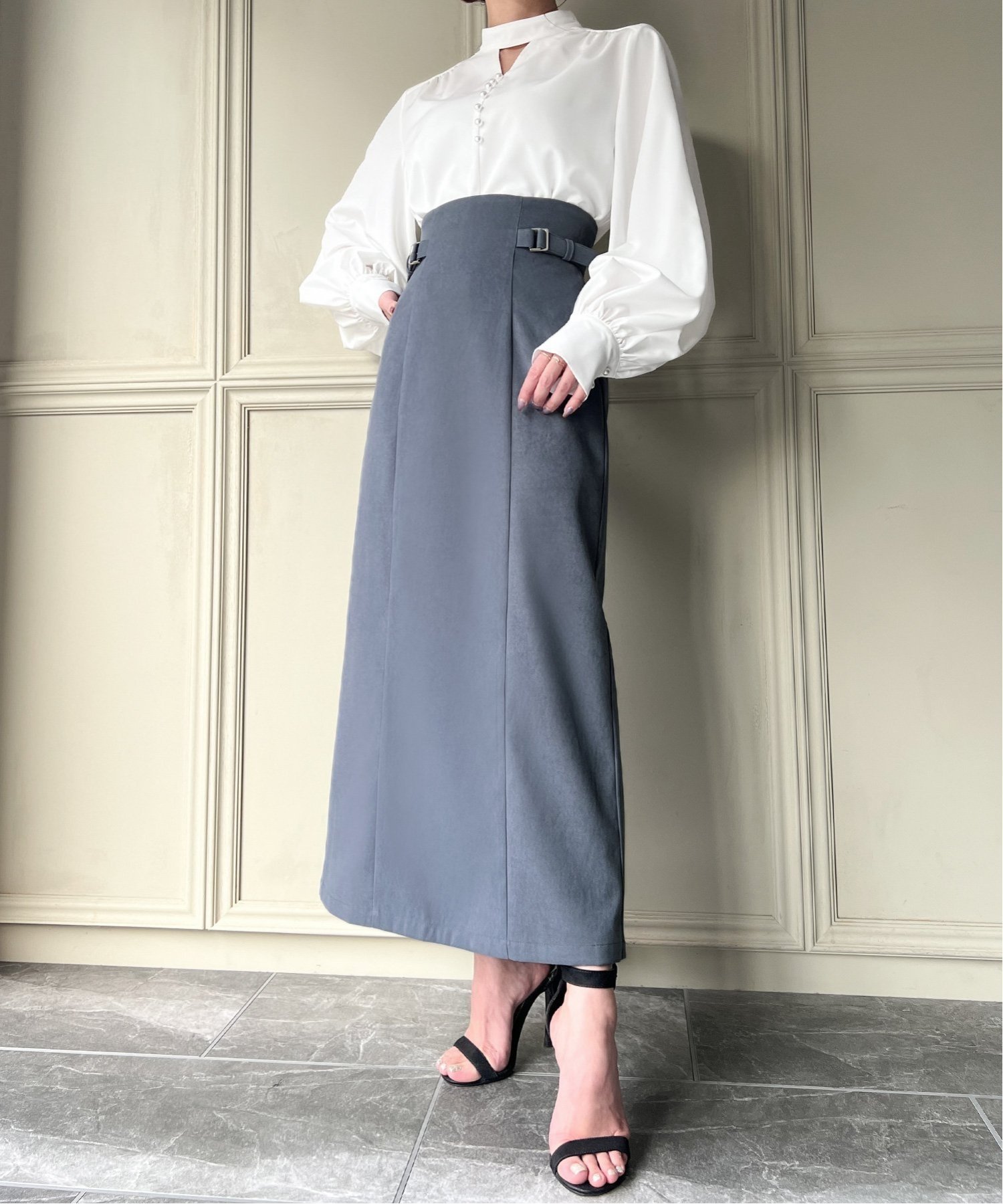 【ジュノア/JUNOAH】のサイトベルトロングタイトスカート インテリア・キッズ・メンズ・レディースファッション・服の通販 founy(ファニー) 　ファッション　Fashion　レディースファッション　WOMEN　スカート　Skirt　ベルト　Belts　ブルーグレー|ID: prp329100004492803 ipo3291000000031955485