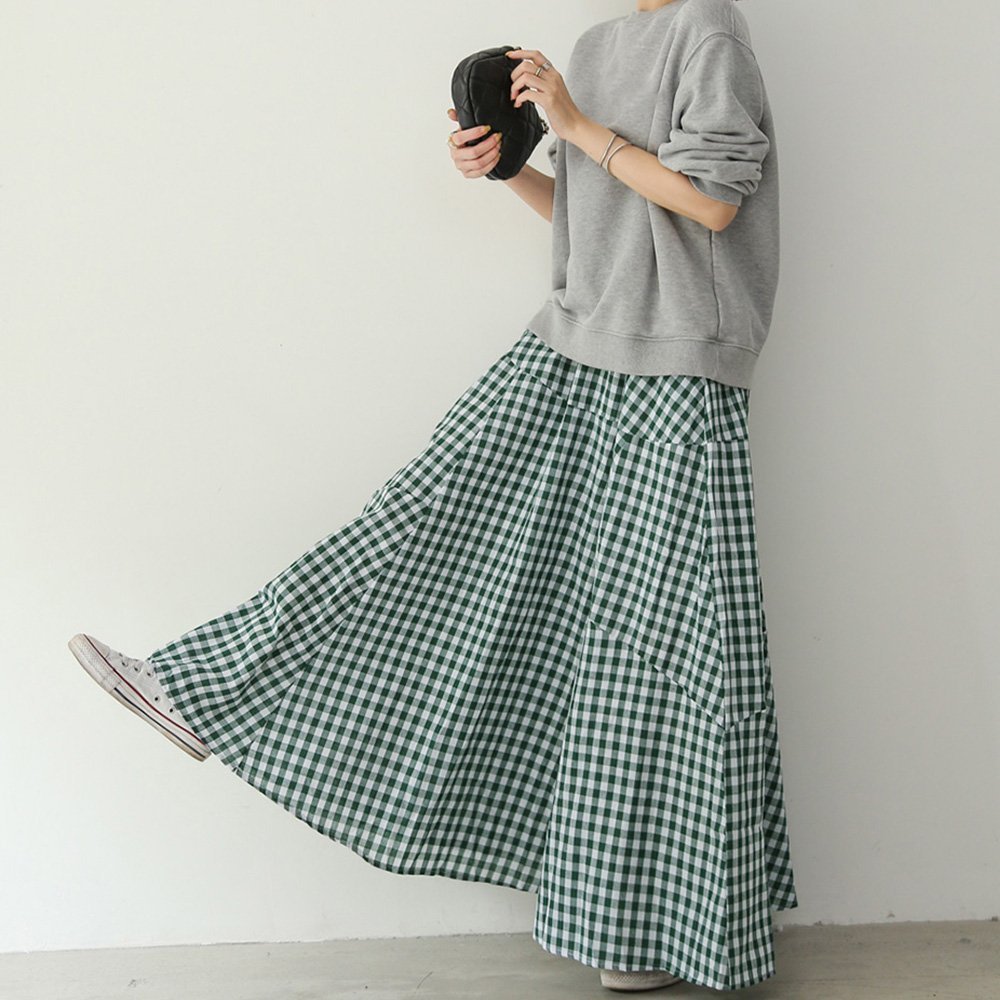 【ミニミニストア/miniministore】のロングスカートレディースギンガムチェック インテリア・キッズ・メンズ・レディースファッション・服の通販 founy(ファニー) 　ファッション　Fashion　レディースファッション　WOMEN　スカート　Skirt　ロングスカート　Long Skirt　ギンガム　Gingham　チェック　Check　フレア　Flare　マキシ　Maxi　ロング　Long　夏　Summer　楽ちん　Easy　ダークグリーン|ID: prp329100004492838 ipo3291000000031996633