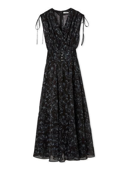 【フレイ アイディー/FRAY I.D】のラインフラワープリントカシュワンピース インテリア・キッズ・メンズ・レディースファッション・服の通販 founy(ファニー) 　ファッション　Fashion　レディースファッション　WOMEN　ワンピース　Dress　カシュクール　Cachecoeur　ストライプ　Stripe　デコルテ　Decolletage　トレンド　Trend　バランス　Balance　フラワー　Flower　フレア　Flare　プリント　Print　マーブル　Marble　ラグジュアリー　Luxury　リボン　Ribbon　エレガント 上品　Elegant　NVY[089]|ID: prp329100004493897 ipo3291000000031997411