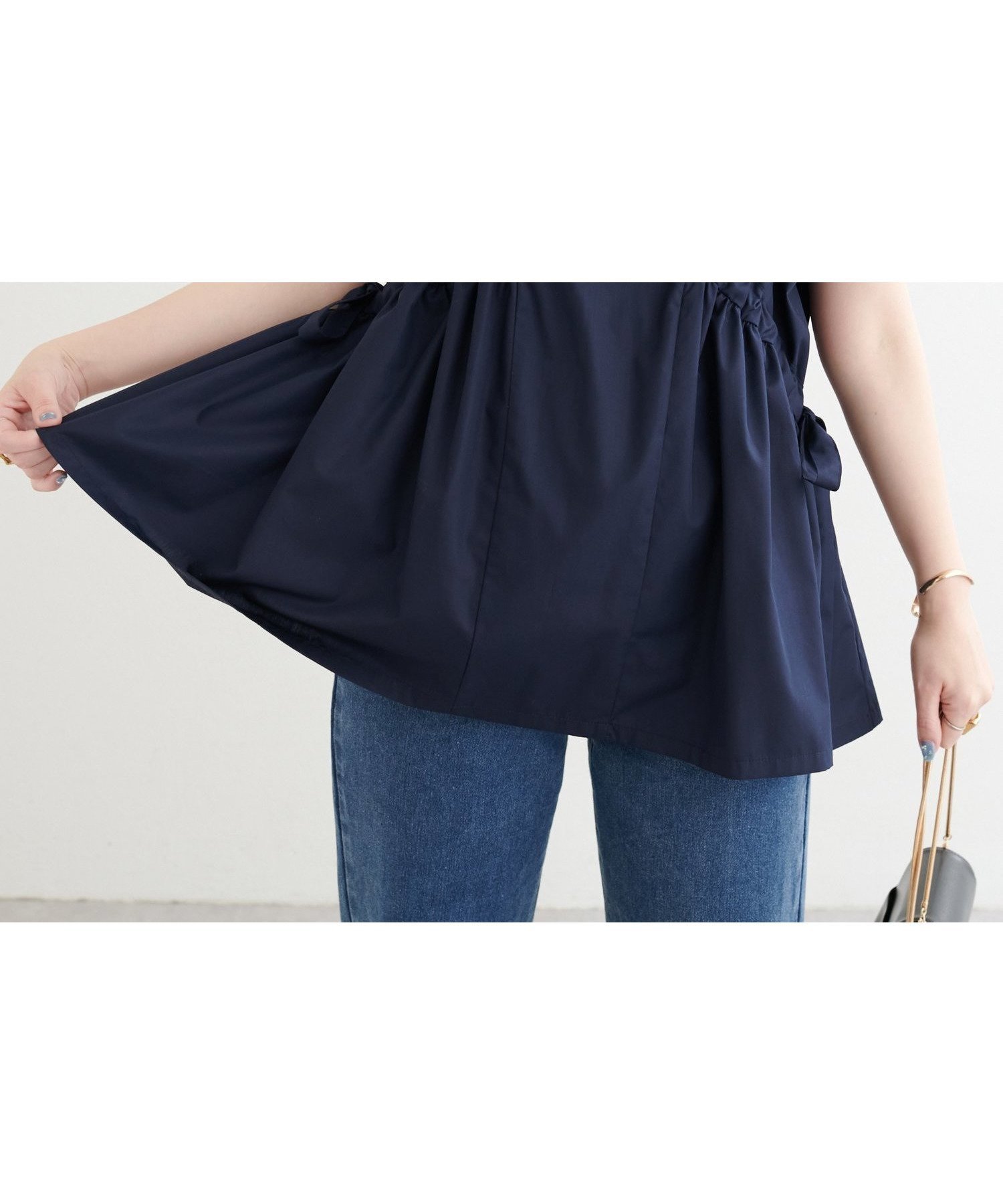 【ナチュラルクチュール/natural couture】のサイドドロストトップス インテリア・キッズ・メンズ・レディースファッション・服の通販 founy(ファニー) 　ファッション　Fashion　レディースファッション　WOMEN　トップス・カットソー　Tops/Tshirt　2025年　2025　2025春夏・S/S　Ss,Spring/Summer,2025　アクセサリー　Accessories　シューズ　Shoes　シンプル　Simple　デニム　Denim　フラット　Flat　リボン　Ribbon　リラックス　Relax　ワイド　Wide　エレガント 上品　Elegant　ネイビー|ID: prp329100004494237 ipo3291000000031797797