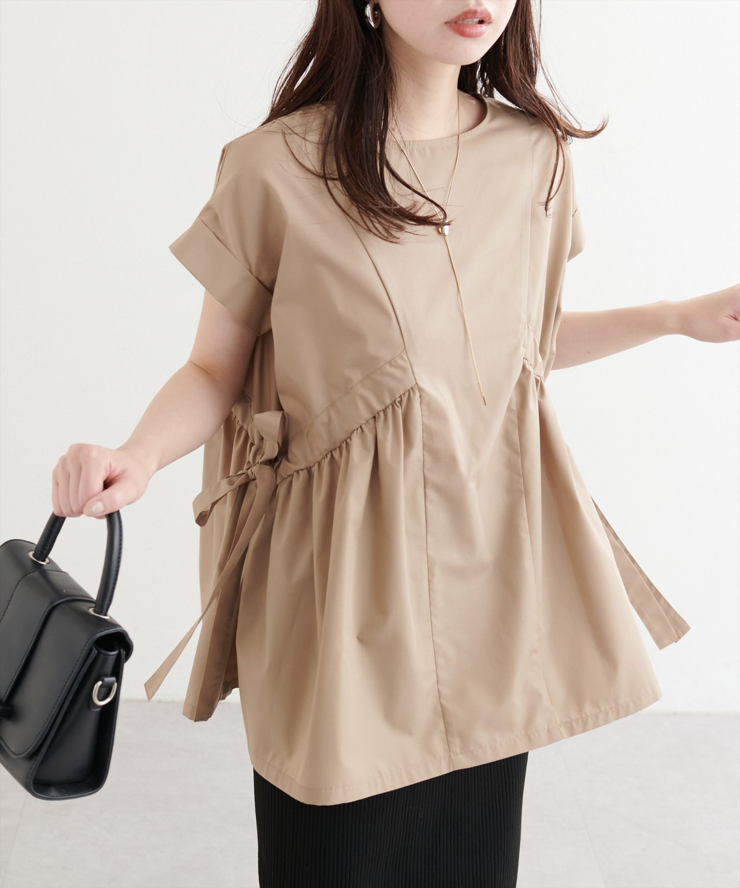 【ナチュラルクチュール/natural couture】のサイドドロストトップス インテリア・キッズ・メンズ・レディースファッション・服の通販 founy(ファニー) 　ファッション　Fashion　レディースファッション　WOMEN　トップス・カットソー　Tops/Tshirt　2025年　2025　2025春夏・S/S　Ss,Spring/Summer,2025　アクセサリー　Accessories　シューズ　Shoes　シンプル　Simple　デニム　Denim　フラット　Flat　リボン　Ribbon　リラックス　Relax　ワイド　Wide　エレガント 上品　Elegant　キャメル|ID: prp329100004494237 ipo3291000000031797800