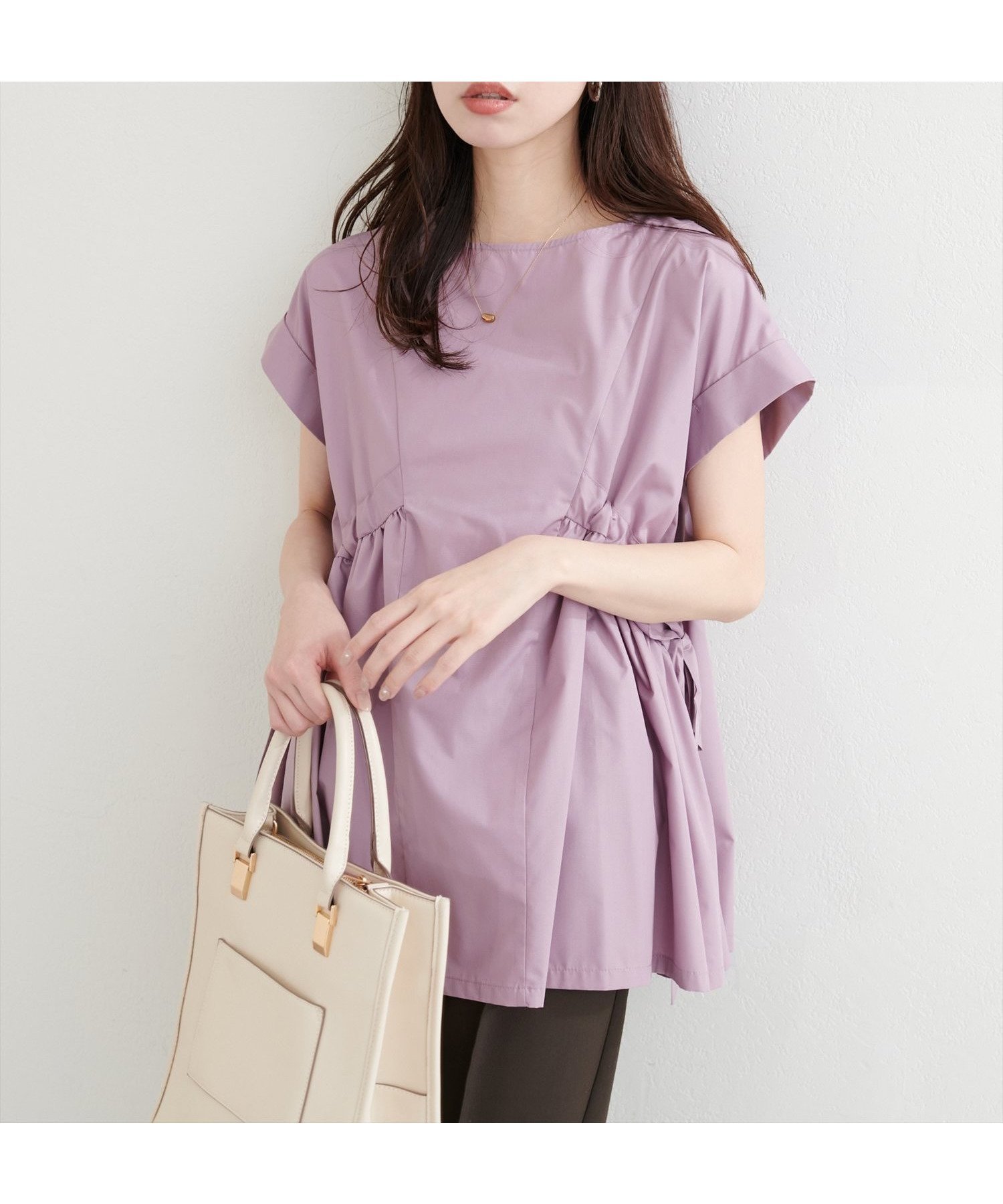 【ナチュラルクチュール/natural couture】のサイドドロストトップス インテリア・キッズ・メンズ・レディースファッション・服の通販 founy(ファニー) 　ファッション　Fashion　レディースファッション　WOMEN　トップス・カットソー　Tops/Tshirt　2025年　2025　2025春夏・S/S　Ss,Spring/Summer,2025　アクセサリー　Accessories　シューズ　Shoes　シンプル　Simple　デニム　Denim　フラット　Flat　リボン　Ribbon　リラックス　Relax　ワイド　Wide　エレガント 上品　Elegant　ピンク|ID: prp329100004494237 ipo3291000000031797802