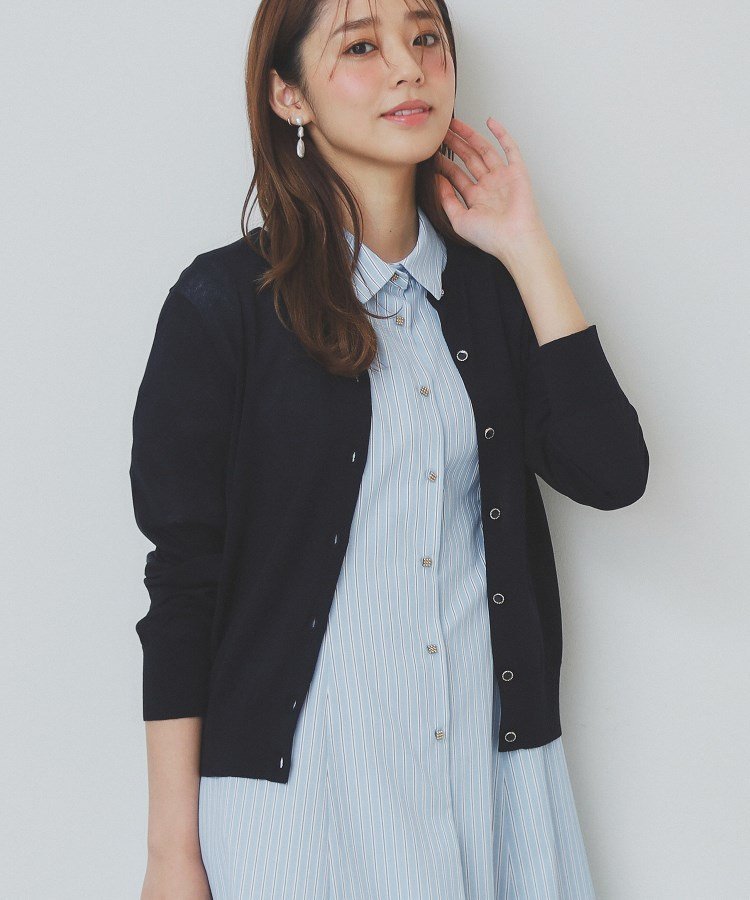 【インデックス/INDEX】の《7color/XS-LLsize》ビジューボタンニットカーディガン【洗濯機洗い可/抗ピル/接触冷感】 インテリア・キッズ・メンズ・レディースファッション・服の通販 founy(ファニー) 　ファッション　Fashion　レディースファッション　WOMEN　トップス・カットソー　Tops/Tshirt　ニット　Knit Tops　カーディガン　Cardigans　インナー　Inner　洗える　Washable　カーディガン　Cardigan　シアー　Sheer　定番　Standard　ベーシック　Basic　おすすめ　Recommend　夏　Summer　エレガント 上品　Elegant　ネイビー|ID: prp329100004494351 ipo3291000000031995592