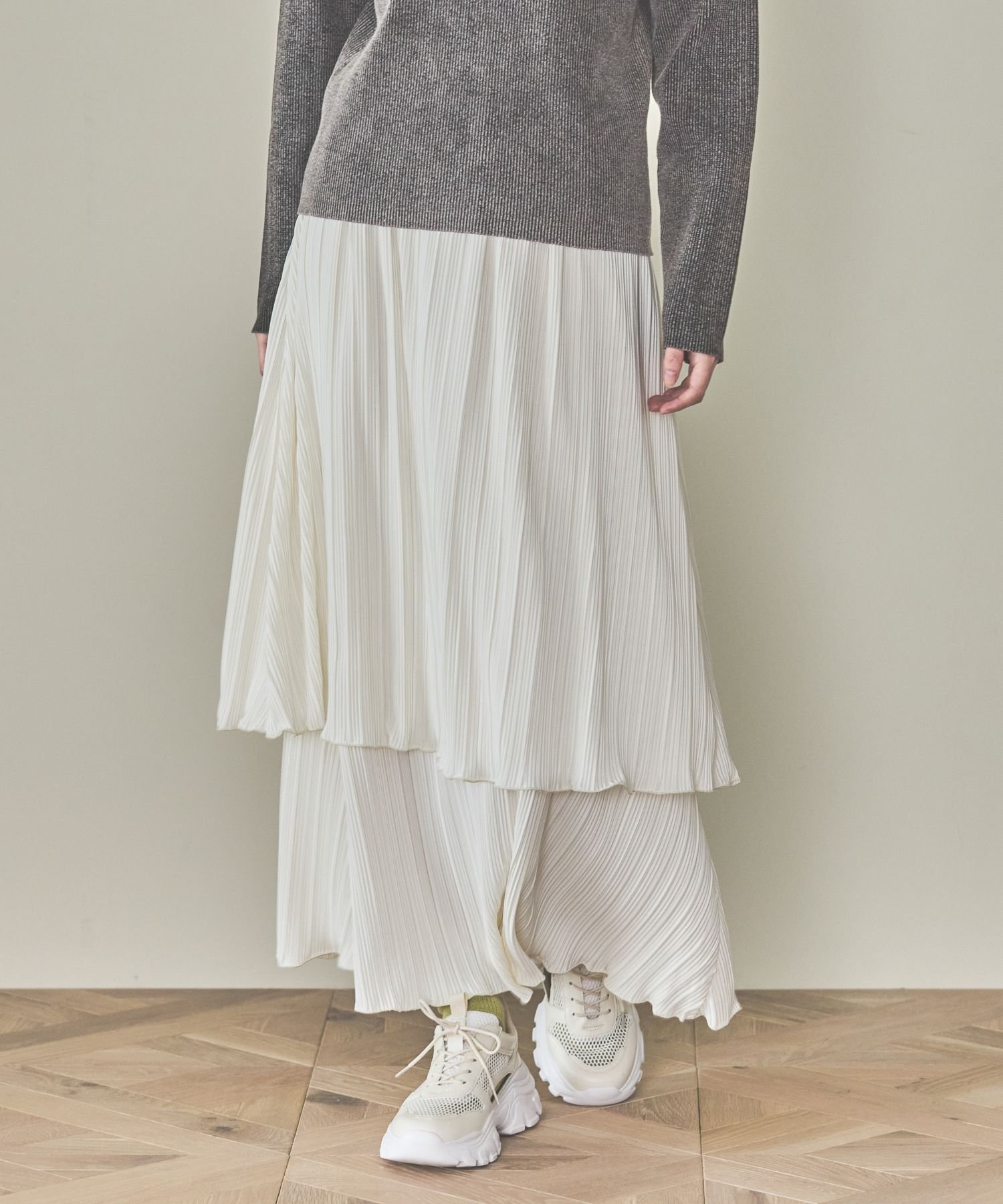 【ラコレ/LAKOLE】のプリーツティアードスカート インテリア・キッズ・メンズ・レディースファッション・服の通販 founy(ファニー) 　ファッション　Fashion　レディースファッション　WOMEN　スカート　Skirt　ティアードスカート　Tiered Skirts　ティアード　Tiered　フェミニン　Feminine　プリーツ　Pleats　オフホワイト|ID: prp329100004495371 ipo3291000000031996529