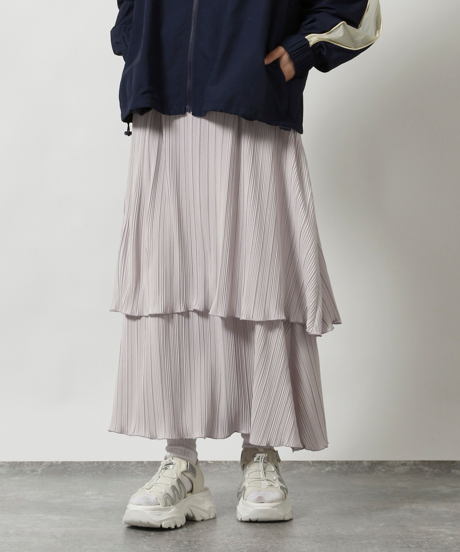 【ラコレ/LAKOLE】のプリーツティアードスカート インテリア・キッズ・メンズ・レディースファッション・服の通販 founy(ファニー) 　ファッション　Fashion　レディースファッション　WOMEN　スカート　Skirt　ティアードスカート　Tiered Skirts　ティアード　Tiered　フェミニン　Feminine　プリーツ　Pleats　グレー|ID: prp329100004495371 ipo3291000000031996531