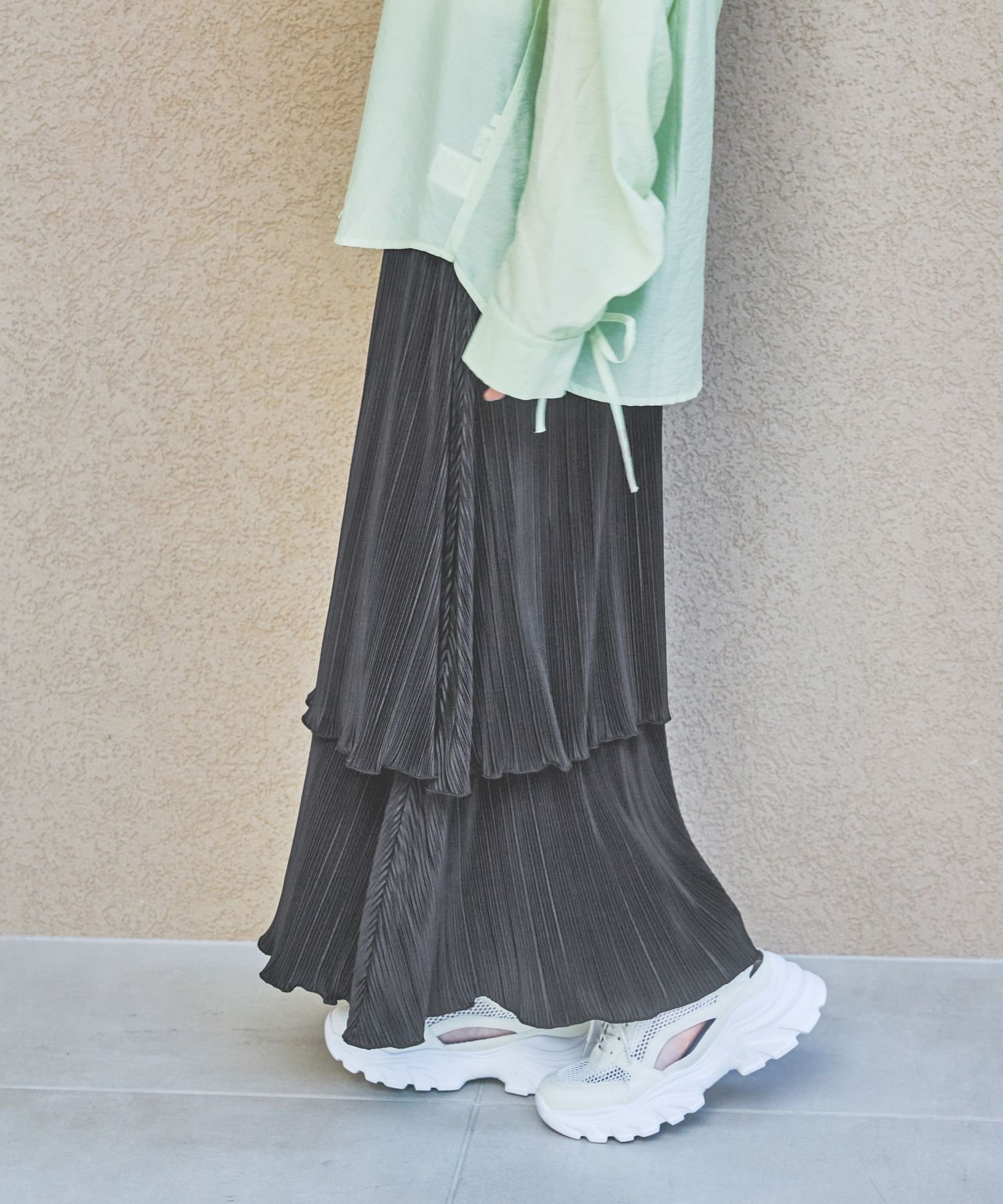 【ラコレ/LAKOLE】のプリーツティアードスカート インテリア・キッズ・メンズ・レディースファッション・服の通販 founy(ファニー) 　ファッション　Fashion　レディースファッション　WOMEN　スカート　Skirt　ティアードスカート　Tiered Skirts　ティアード　Tiered　フェミニン　Feminine　プリーツ　Pleats　ブラック|ID: prp329100004495371 ipo3291000000031996533
