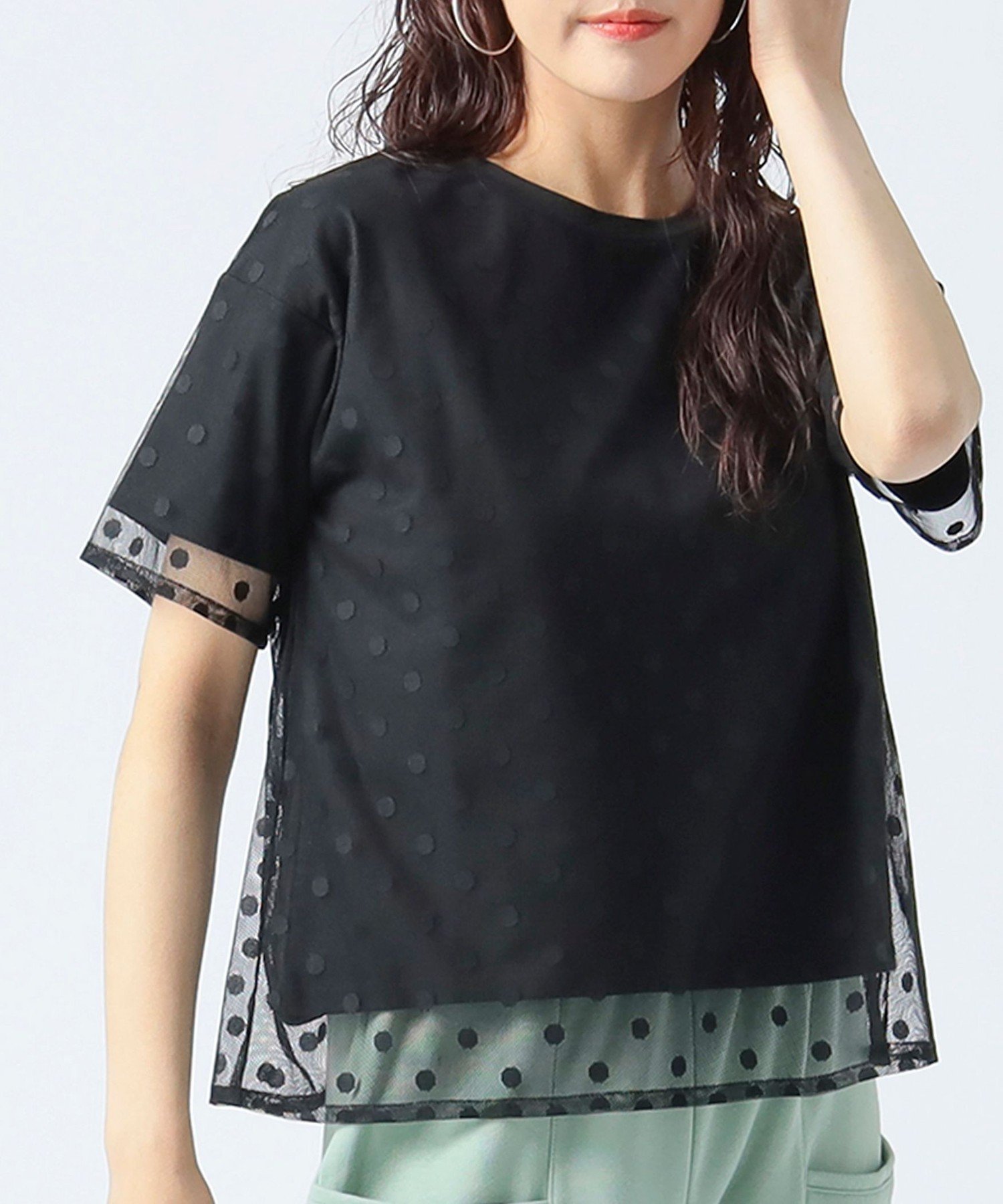 【ビームス ハート/BEAMS HEART】の【6/5新規値下げ】チュール レイヤード Tシャツ 25SS シアートップス 半袖 インテリア・キッズ・メンズ・レディースファッション・服の通販 founy(ファニー) 　ファッション　Fashion　レディースファッション　Ladies' Fashion Online　トップス・カットソー　Tops/Tshirt　シャツ/ブラウス　Shirts/Blouses　ロング / Tシャツ　T-Shirts　インナー　Inner　ウェーブ　Wave　カットソー　Cut And Sew　シンプル　Simple　スリーブ　Sleeve　タイトスカート　Tight Skirt　チュール　Tulle　デニム　Denim　ドッキング　Docking　人気　Popularity　ハーフ　Half　バランス　Balance　フォルム　Form　半袖　Short Sleeve　ロング　Long　エレガント 上品　Elegant　2025年　2025　2025春夏・S/S　Ss,Spring/Summer,2025　BLACK DOT|ID: prp329100004497022 ipo3291000000032520054
