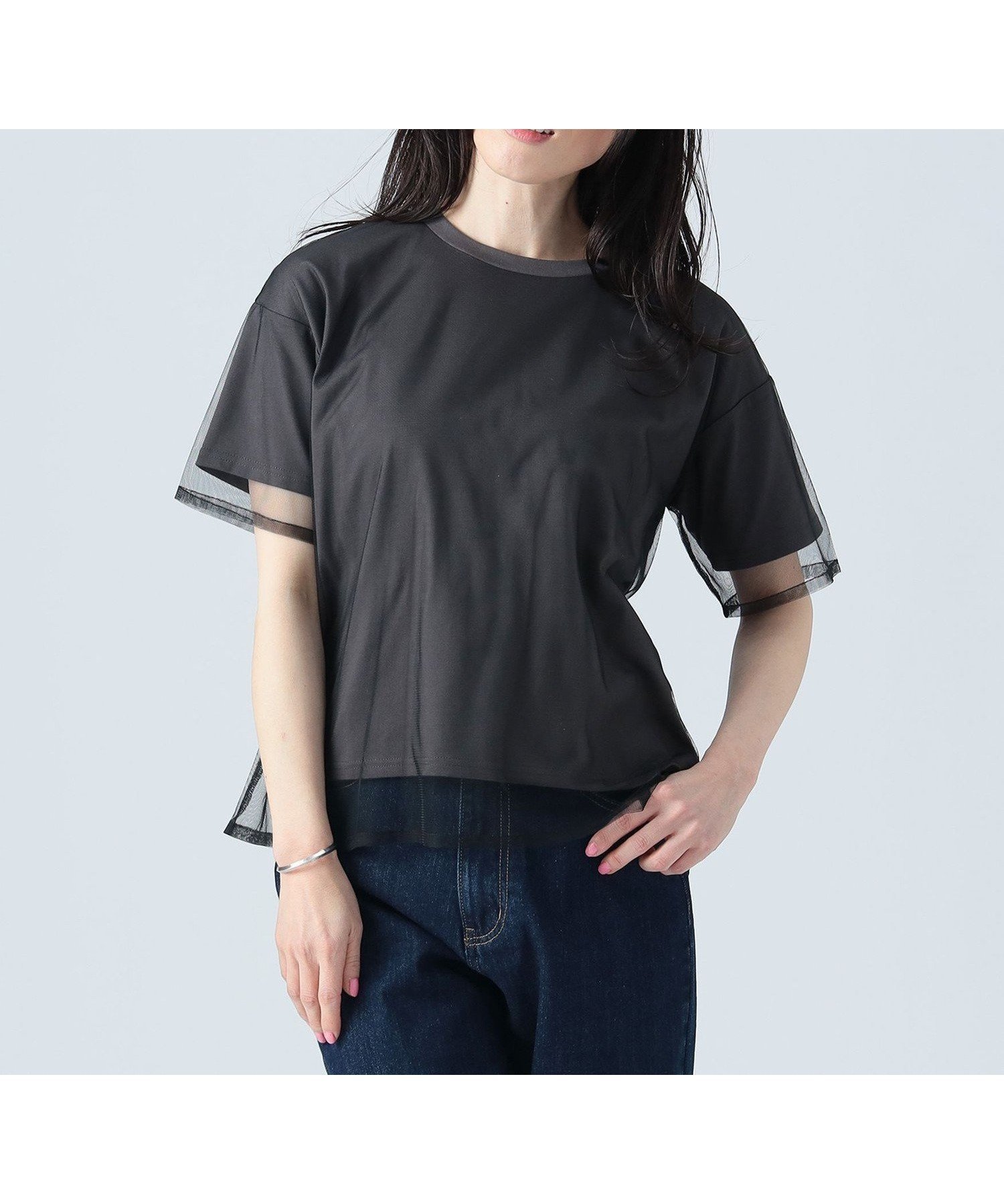 【ビームス ハート/BEAMS HEART】の【6/5新規値下げ】チュール レイヤード Tシャツ 25SS シアートップス 半袖 インテリア・キッズ・メンズ・レディースファッション・服の通販 founy(ファニー) 　ファッション　Fashion　レディースファッション　Ladies' Fashion Online　トップス・カットソー　Tops/Tshirt　シャツ/ブラウス　Shirts/Blouses　ロング / Tシャツ　T-Shirts　インナー　Inner　ウェーブ　Wave　カットソー　Cut And Sew　シンプル　Simple　スリーブ　Sleeve　タイトスカート　Tight Skirt　チュール　Tulle　デニム　Denim　ドッキング　Docking　人気　Popularity　ハーフ　Half　バランス　Balance　フォルム　Form　半袖　Short Sleeve　ロング　Long　エレガント 上品　Elegant　2025年　2025　2025春夏・S/S　Ss,Spring/Summer,2025　CHARCOAL|ID: prp329100004497022 ipo3291000000032520056