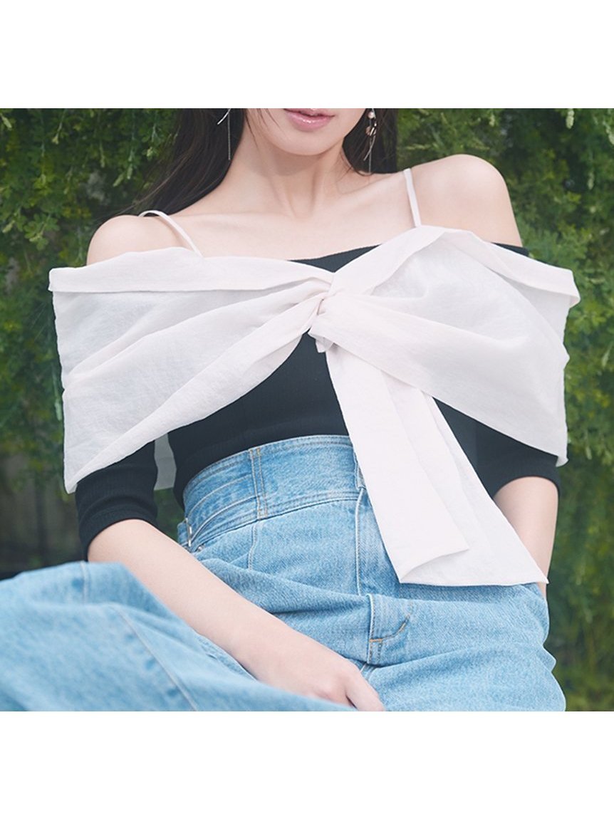 【フレイ アイディー/FRAY I.D】のノットデザインカットコンビトップス インテリア・キッズ・メンズ・レディースファッション・服の通販 founy(ファニー) 　ファッション　Fashion　レディースファッション　WOMEN　トップス・カットソー　Tops/Tshirt　オフショルダー　Off Shoulder　カットソー　Cut And Sew　ショルダー　Shoulder　スタイリッシュ　Stylish　ドッキング　Docking　フロント　Front　ボトム　Bottom　ラップ　Wrap　人気　Popularity　夏　Summer　MIX[930]|ID: prp329100004497084 ipo3291000000031725023