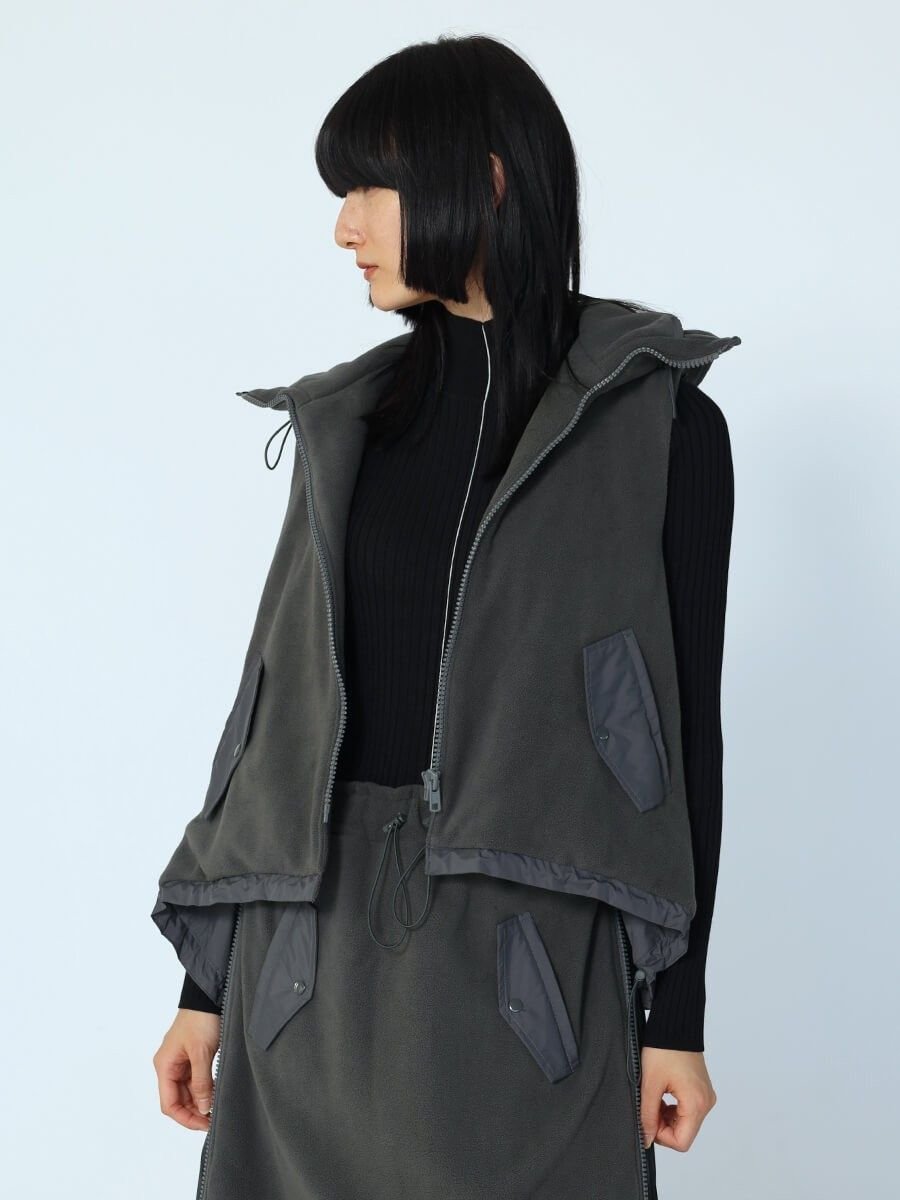 【ラシュッド/LASUD】のドロストデザインフリースベスト インテリア・キッズ・メンズ・レディースファッション・服の通販 founy(ファニー) 　ファッション　Fashion　レディースファッション　WOMEN　アウター　Coat Outerwear　トップス・カットソー　Tops/Tshirt　ベスト/ジレ　Gilets/Vests　スウェット　Sweat　人気　Popularity　チャコールグレー|ID: prp329100004497220 ipo3291000000031725883
