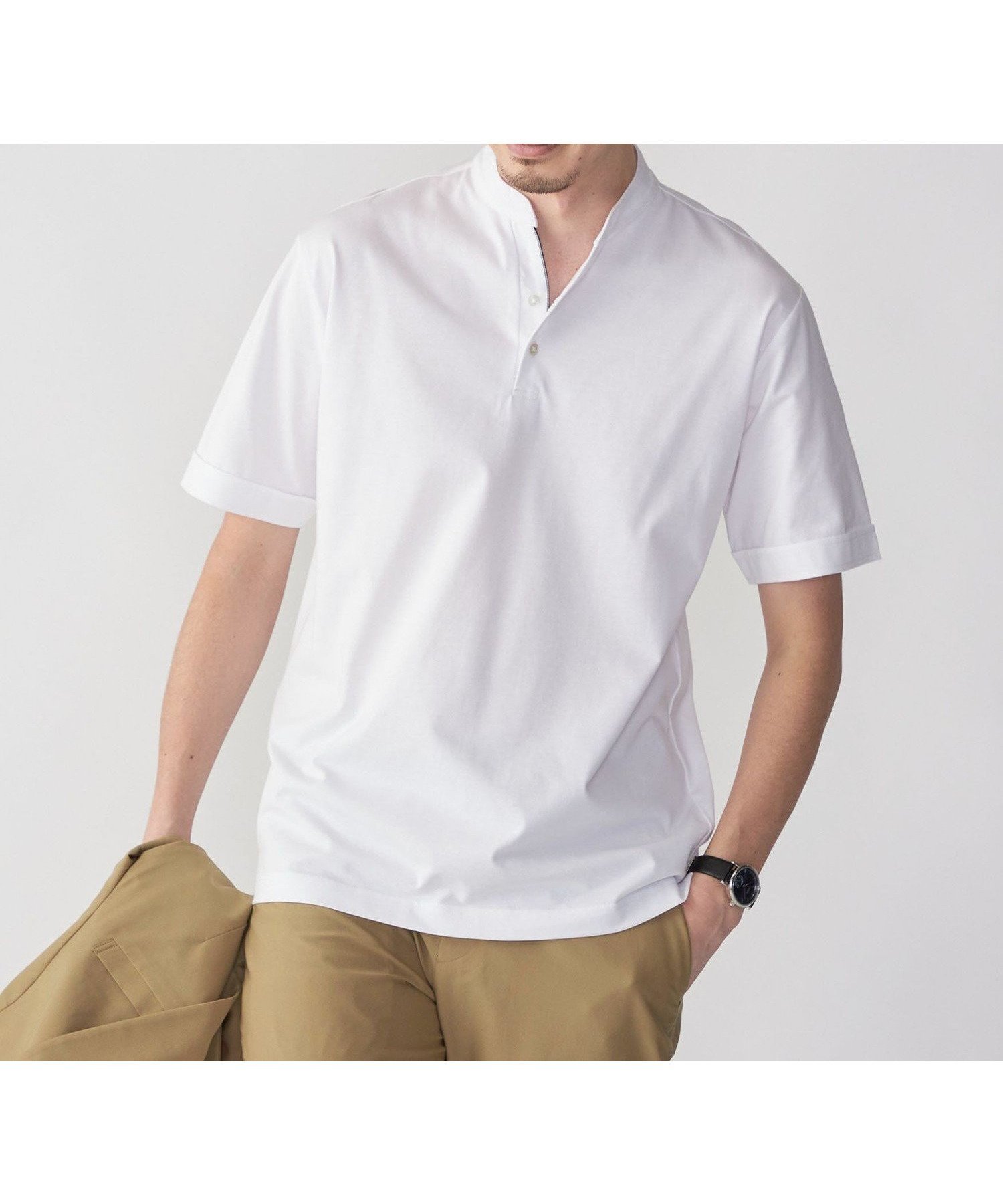 【シップス/SHIPS / MEN】の【WEB限定】SHIPS 接触冷感 アイスタッチ プレーティングジャージー パイピング バンドカラーポロシャツ インテリア・キッズ・メンズ・レディースファッション・服の通販 founy(ファニー) 　ファッション　Fashion　メンズファッション　MEN　ジャージー　Jersey　スキッパー　Skipper　パイピング　Piping　ビジネス 仕事 通勤　Business　ポロシャツ　Polo Shirt　リラックス　Relax　夏　Summer　ホワイト|ID: prp329100004497271 ipo3291000000031956473