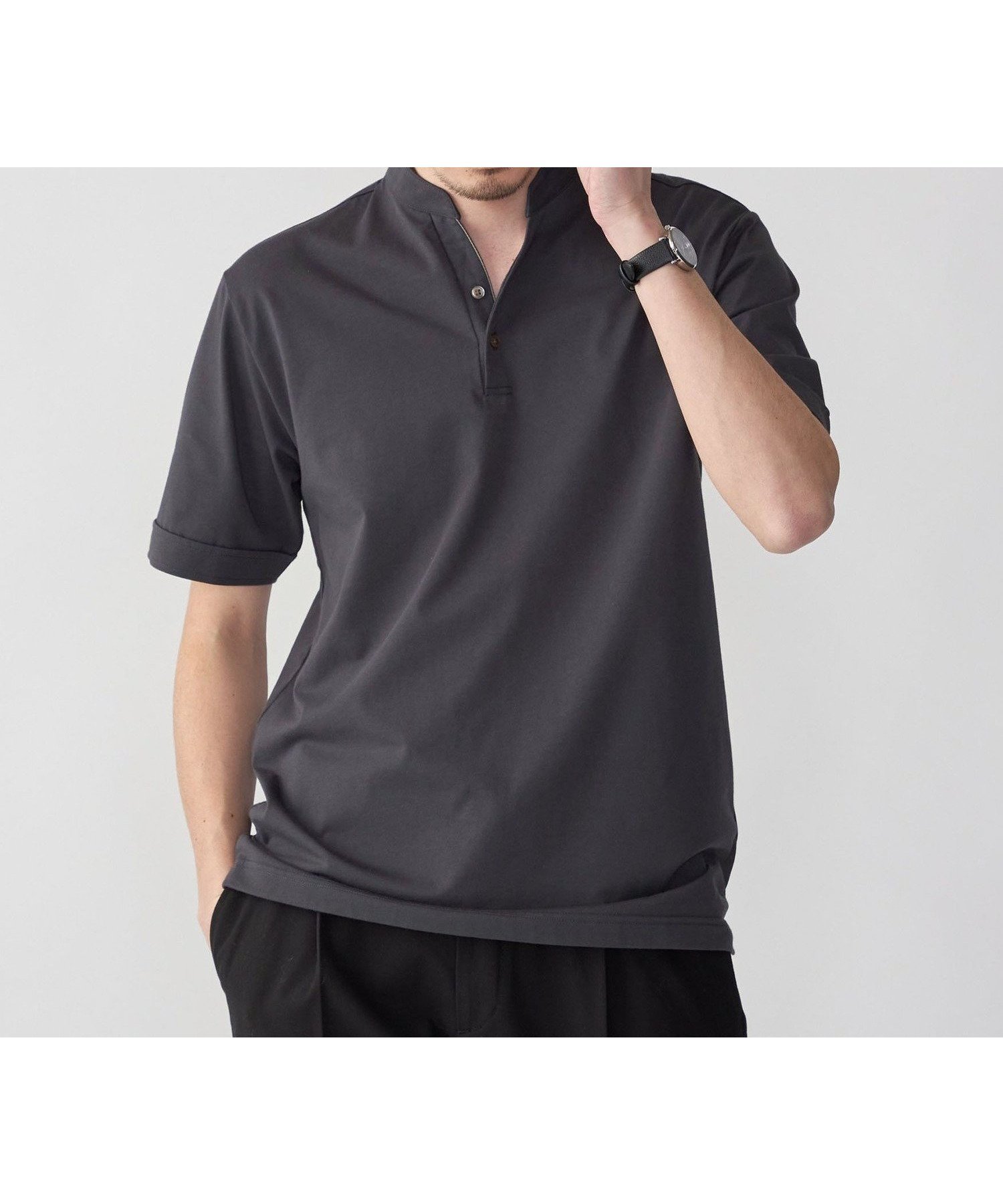 【シップス/SHIPS / MEN】の【WEB限定】SHIPS 接触冷感 アイスタッチ プレーティングジャージー パイピング バンドカラーポロシャツ インテリア・キッズ・メンズ・レディースファッション・服の通販 founy(ファニー) 　ファッション　Fashion　メンズファッション　MEN　ジャージー　Jersey　スキッパー　Skipper　パイピング　Piping　ビジネス 仕事 通勤　Business　ポロシャツ　Polo Shirt　リラックス　Relax　夏　Summer　ダークグレー|ID: prp329100004497271 ipo3291000000031956474