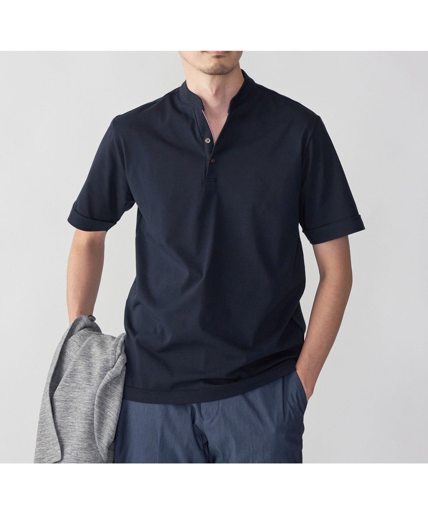 【シップス/SHIPS / MEN】の【WEB限定】SHIPS 接触冷感 アイスタッチ プレーティングジャージー パイピング バンドカラーポロシャツ インテリア・キッズ・メンズ・レディースファッション・服の通販 founy(ファニー) 　ファッション　Fashion　メンズファッション　MEN　ジャージー　Jersey　スキッパー　Skipper　パイピング　Piping　ビジネス 仕事 通勤　Business　ポロシャツ　Polo Shirt　リラックス　Relax　夏　Summer　ネイビー|ID: prp329100004497271 ipo3291000000031956479