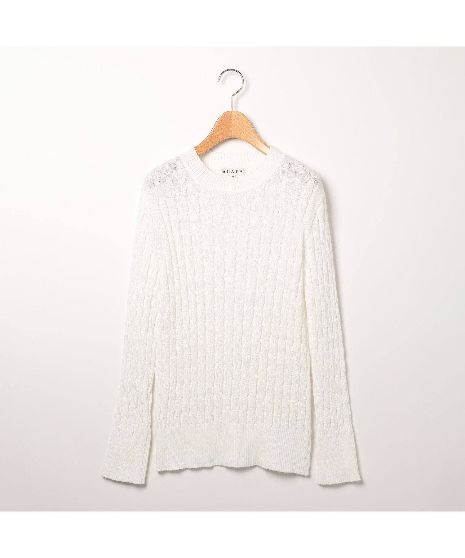 【スキャパ/SCAPA】のエアリーケーブルニット インテリア・キッズ・メンズ・レディースファッション・服の通販 founy(ファニー) 　ファッション　Fashion　レディースファッション　WOMEN　トップス・カットソー　Tops/Tshirt　ニット　Knit Tops　シンプル　Simple　フィット　Fit　ボトム　Bottom　春　Spring　秋　Autumn/Fall　長袖　Long Sleeve　ホワイト|ID: prp329100004497371 ipo3291000000031726904