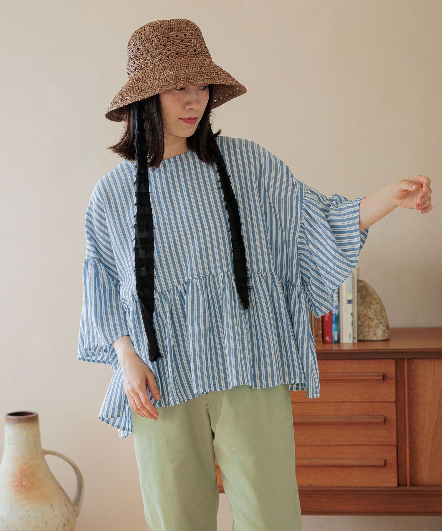 【ニコアンド/niko and】のCOMFORTリネンワイドブラウス インテリア・キッズ・メンズ・レディースファッション・服の通販 founy(ファニー) 　ファッション　Fashion　レディースファッション　WOMEN　トップス・カットソー　Tops/Tshirt　シャツ/ブラウス　Shirts/Blouses　おすすめ　Recommend　なめらか　Smooth　ギャザー　Gather　スラックス　Slacks　フリル　Frills　フレア　Flare　ミリタリー　Military　リネン　Linen　エレガント 上品　Elegant　ブルーストライプ80|ID: prp329100004497381 ipo3291000000032201201