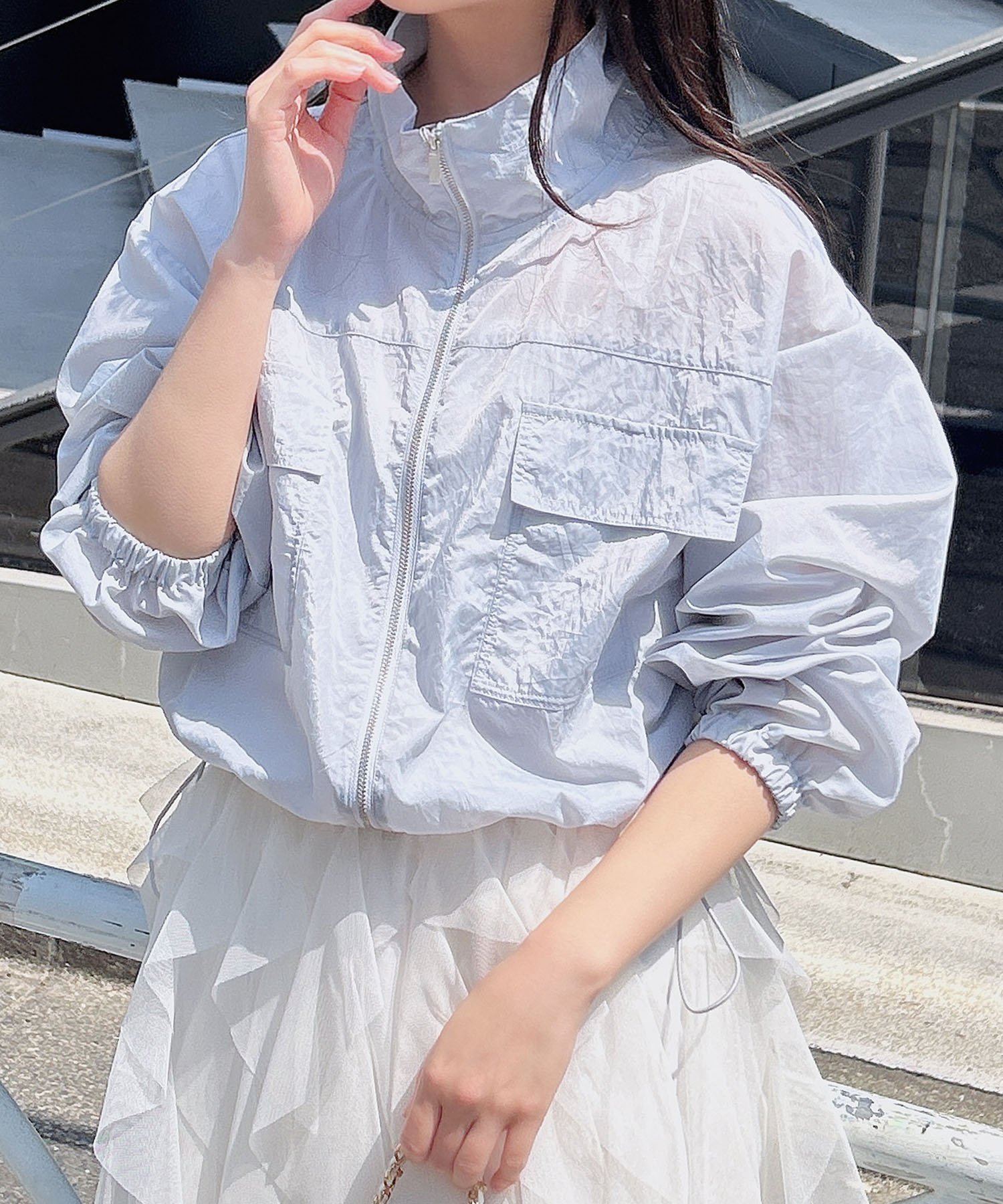 【イング/INGNI】のINGNI/Nyシアースタンドブルゾン インテリア・キッズ・メンズ・レディースファッション・服の通販 founy(ファニー) 　ファッション　Fashion　レディースファッション　WOMEN　アウター　Coat Outerwear　ブルゾン　Blouson/Jackets　おすすめ　Recommend　クール　Cool　シアー　Sheer　スタンド　Stand　ドローコード　Draw Cord　フラップ　Flap　ブルゾン　Blouson　ポケット　Pocket　ブルーグレー|ID: prp329100004497382 ipo3291000000032149896