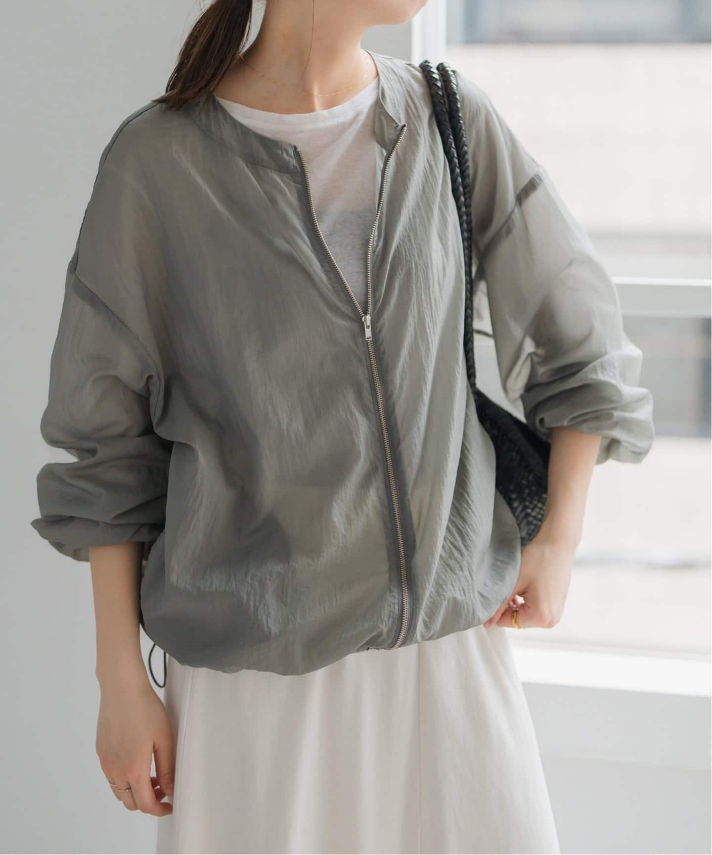 【スピック&スパン/Spick & Span】の《一部店舗+WEB限定》シアーフロントZIPブルゾン インテリア・キッズ・メンズ・レディースファッション・服の通販 founy(ファニー) 　ファッション　Fashion　レディースファッション　WOMEN　アウター　Coat Outerwear　ブルゾン　Blouson/Jackets　シアー　Sheer　タンク　Tank　ドローコード　Draw Cord　バランス　Balance　ブルゾン　Blouson　ボトム　Bottom　グレーA|ID: prp329100004497436 ipo3291000000031913455