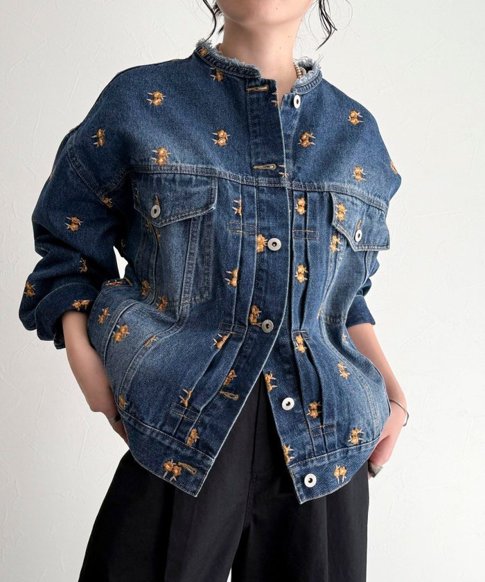 【その他のブランド/Other】の刺繍ノーカラーデニムジャケット インテリア・キッズ・メンズ・レディースファッション・服の通販 founy(ファニー) https://founy.com/ ファッション Fashion レディースファッション WOMEN アウター Coat Outerwear ジャケット Jackets デニムジャケット Denim Jackets 2025年 2025 2025春夏・S/S Ss,Spring/Summer,2025 インナー Inner カットソー Cut And Sew ジャケット Jacket デニム Denim フリンジ Fringe 人気 Popularity 春 Spring |ID: prp329100004497484 ipo3291000000031992316