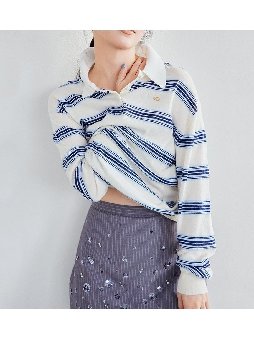 【リリーブラウン/Lily Brown】のボーダーポロニットトップス 人気、トレンドファッション・服の通販 founy(ファニー) 　雑誌掲載アイテム　Magazine Items　ファッション雑誌　Fashion Magazines　ヴィヴィ　ViVi　ファッション　Fashion　レディースファッション　WOMEN　トップス・カットソー　Tops/Tshirt　ニット　Knit Tops　3月号　March Issue　トレンド　Trend　バランス　Balance　ボーダー　Border　ポロシャツ　Polo Shirt　ロング　Long　エレガント 上品　Elegant　夏　Summer　春　Spring　S/S・春夏　Ss・Spring/Summer　雑誌　Magazine　 other-1|ID: prp329100004498084 ipo3291000000031732341