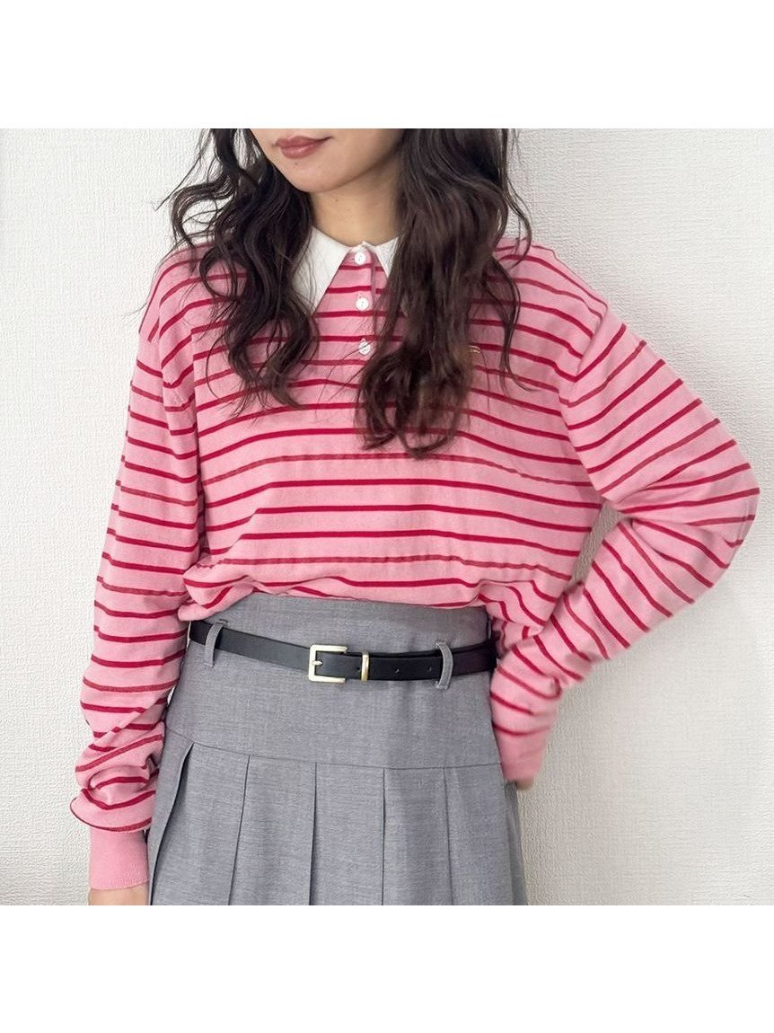 【リリーブラウン/Lily Brown】のボーダーポロニットトップス インテリア・キッズ・メンズ・レディースファッション・服の通販 founy(ファニー) 　雑誌掲載アイテム　Magazine Items　ファッション雑誌　Fashion Magazines　ヴィヴィ　ViVi　ファッション　Fashion　レディースファッション　WOMEN　トップス・カットソー　Tops/Tshirt　ニット　Knit Tops　3月号　March Issue　トレンド　Trend　バランス　Balance　ボーダー　Border　ポロシャツ　Polo Shirt　ロング　Long　エレガント 上品　Elegant　夏　Summer　春　Spring　S/S・春夏　Ss・Spring/Summer　雑誌　Magazine　PNK[066]|ID: prp329100004498084 ipo3291000000031732344