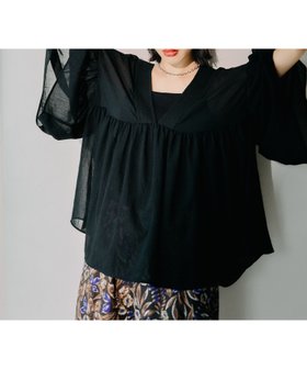 【レプシィム ローリーズファーム/LEPSIM LOWRYS FARM】のたっぷりギャザーVブラウス 人気、トレンドファッション・服の通販 founy(ファニー) ファッション Fashion レディースファッション WOMEN トップス・カットソー Tops/Tshirt シャツ/ブラウス Shirts/Blouses おすすめ Recommend ギャザー Gather シアー Sheer デニム Denim ネックレス Necklace |ID:prp329100004498267