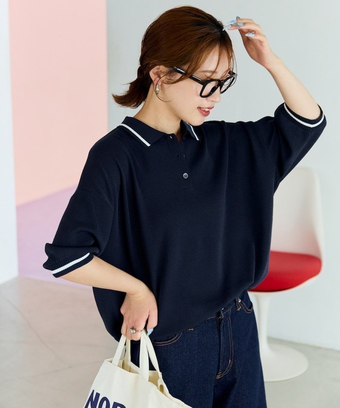 【フリークスストア/FREAK'S STORE】のサマーニット ライン 半袖 ポロシャツ(ハンドウォッシャブル)【限定展開】 25SS インテリア・キッズ・メンズ・レディースファッション・服の通販 founy(ファニー) 　ファッション　Fashion　レディースファッション　Ladies' Fashion Online　トップス・カットソー　Tops/Tshirt　ニット　Knit Tops　シャツ/ブラウス　Shirts/Blouses　ポロシャツ　Polo Shirts　2025年　2025　2025春夏・S/S　Ss,Spring/Summer,2025　サマー　Summer　ベーシック　Basic　ポロシャツ　Polo Shirt　半袖　Short Sleeve　夏　Summer　春　Spring　S/S・春夏　Ss・Spring/Summer　ネイビー|ID: prp329100004498270 ipo3291000000032393395