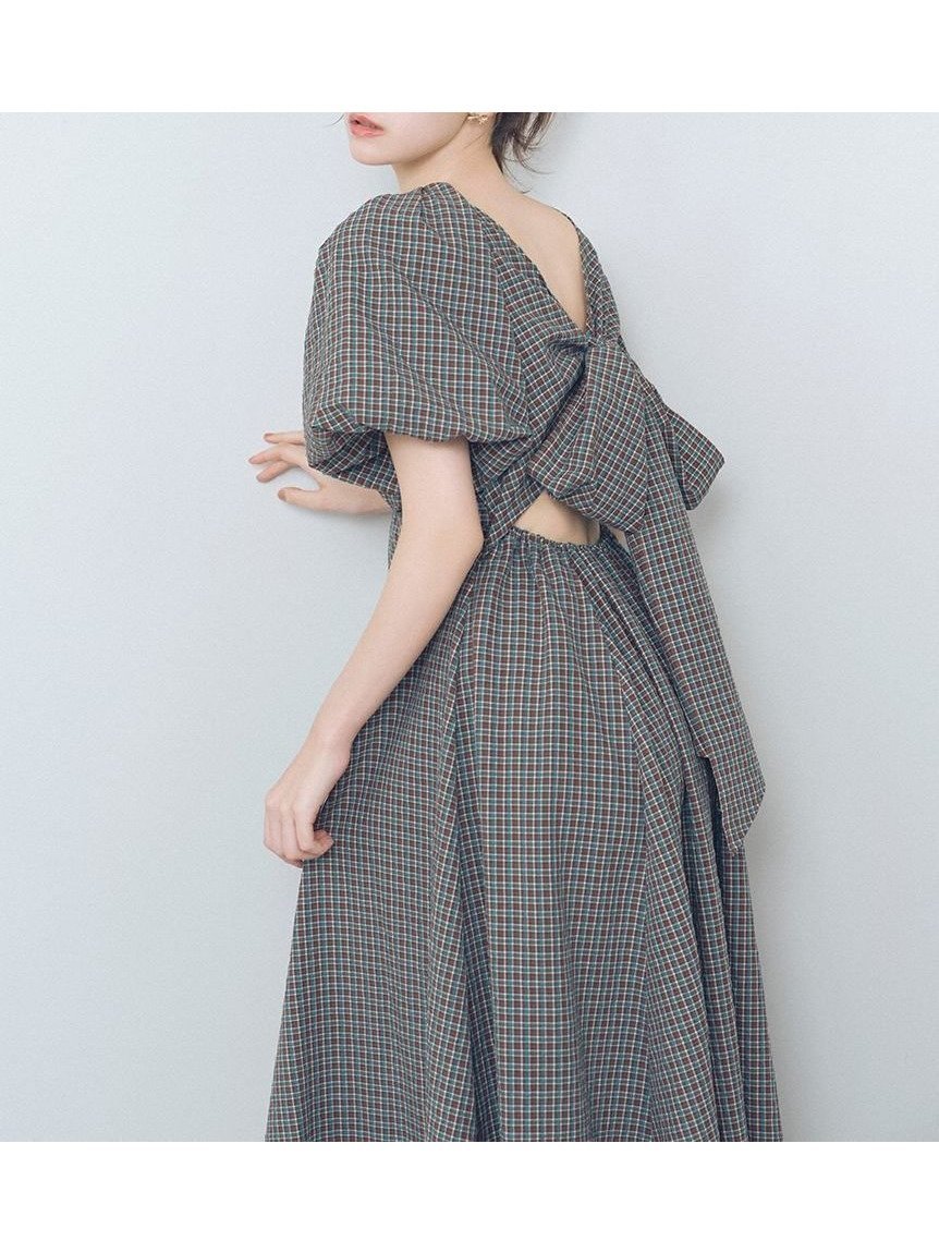 【リリーブラウン/Lily Brown】のバックリボンボリュームスリーブワンピース インテリア・キッズ・メンズ・レディースファッション・服の通販 founy(ファニー) 　ファッション　Fashion　レディースファッション　WOMEN　ワンピース　Dress　オレンジ　Orange　カシュクール　Cachecoeur　スリーブ　Sleeve　チェック　Check　フェミニン　Feminine　リゾート　Resort　リボン　Ribbon　人気　Popularity　夏　Summer　CHECK[931]|ID: prp329100004498272 ipo3291000000031733943