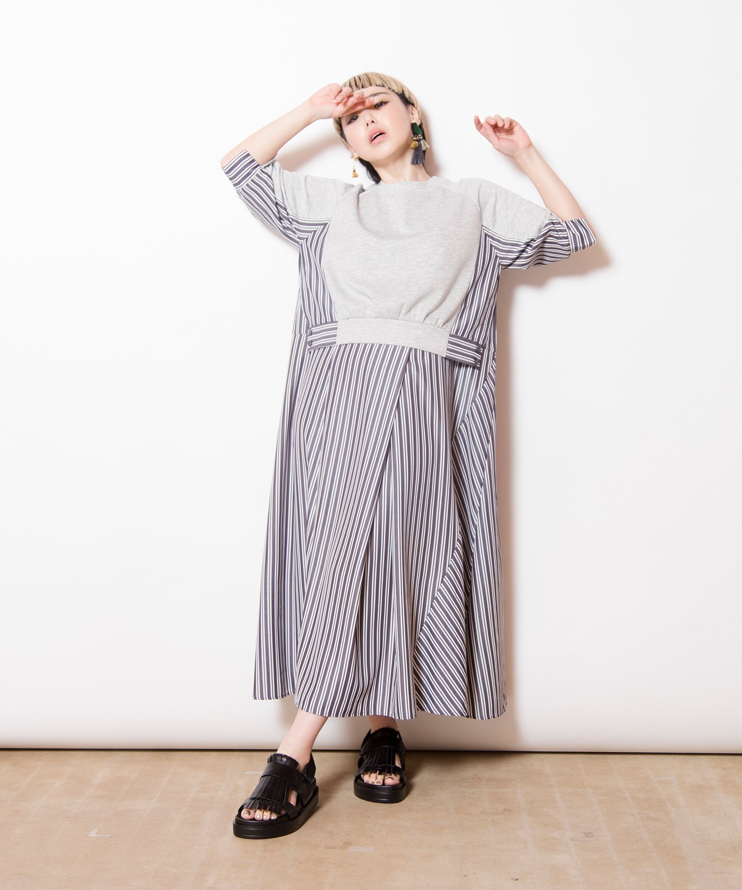 【オズモーシス/OSMOSIS】のストライプ切替ワンピース インテリア・キッズ・メンズ・レディースファッション・服の通販 founy(ファニー) 　ファッション　Fashion　レディースファッション　WOMEN　ワンピース　Dress　ストライプ　Stripe　フレア　Flare　切替　Switching　夏　Summer　S/S・春夏　Ss・Spring/Summer　A.GRAY|ID: prp329100004498346 ipo3291000000031734604