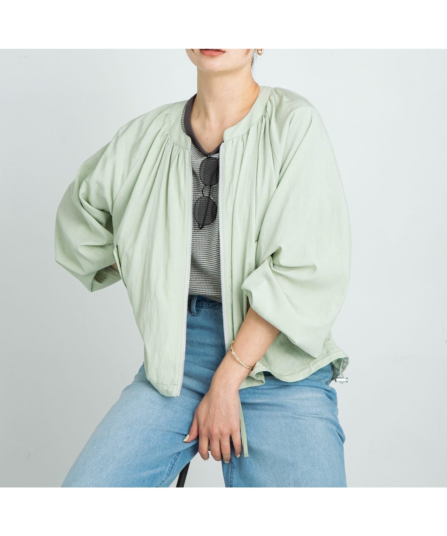 【サニーレーベル/Sonny Label / URBAN RESEARCH】のライトシアーノーカラーブルゾン インテリア・キッズ・メンズ・レディースファッション・服の通販 founy(ファニー) 　ファッション　Fashion　レディースファッション　WOMEN　アウター　Coat Outerwear　ブルゾン　Blouson/Jackets　2025年　2025　2025春夏・S/S　Ss,Spring/Summer,2025　ギャザー　Gather　シアー　Sheer　ショート　Short　バランス　Balance　ボトム　Bottom　夏　Summer　S/S・春夏　Ss・Spring/Summer　L.カーキ|ID: prp329100004498497 ipo3291000000031735840